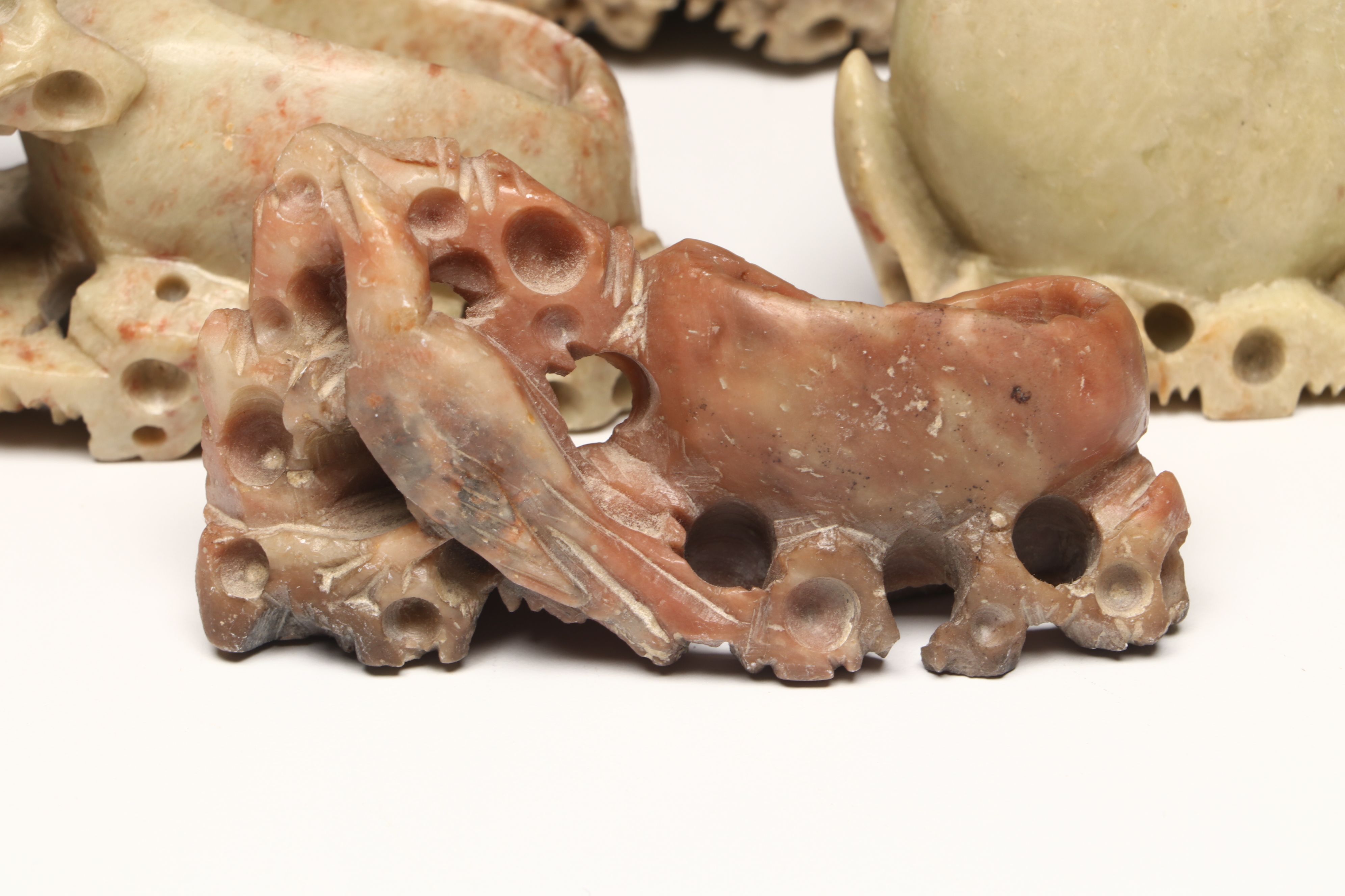 Carved Soapstone Brush Pots and Ashtray