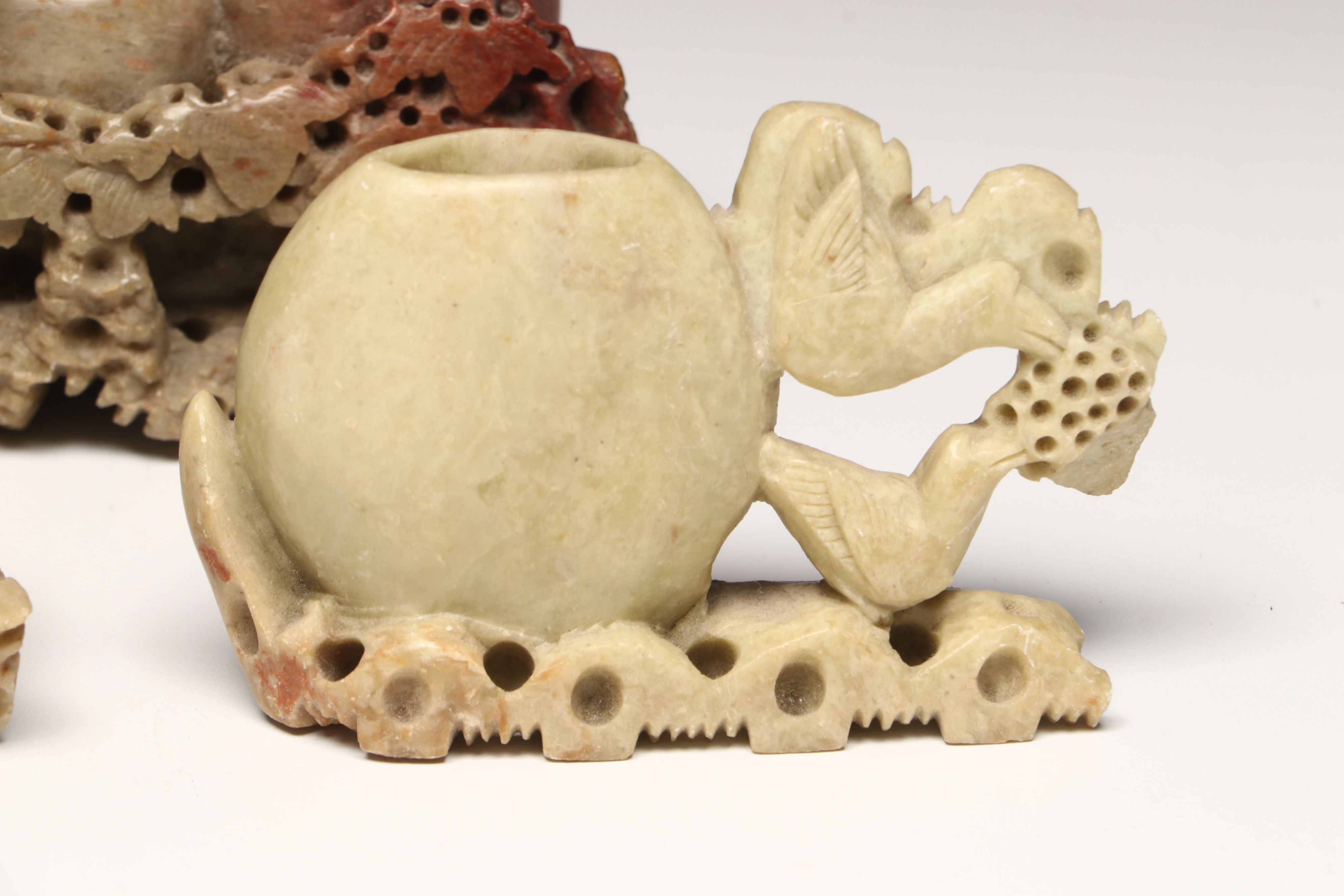 Carved Soapstone Brush Pots and Ashtray