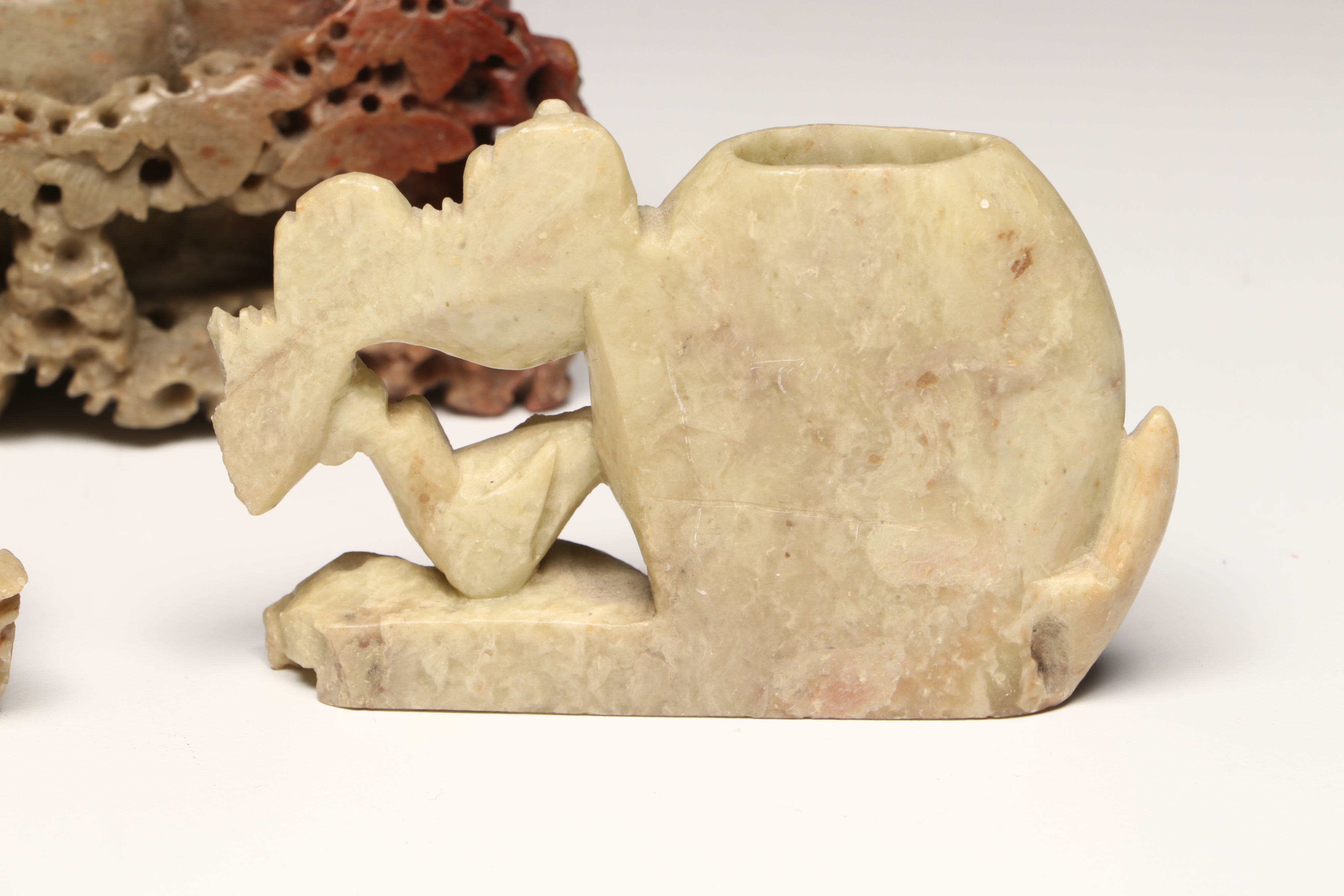 Carved Soapstone Brush Pots and Ashtray