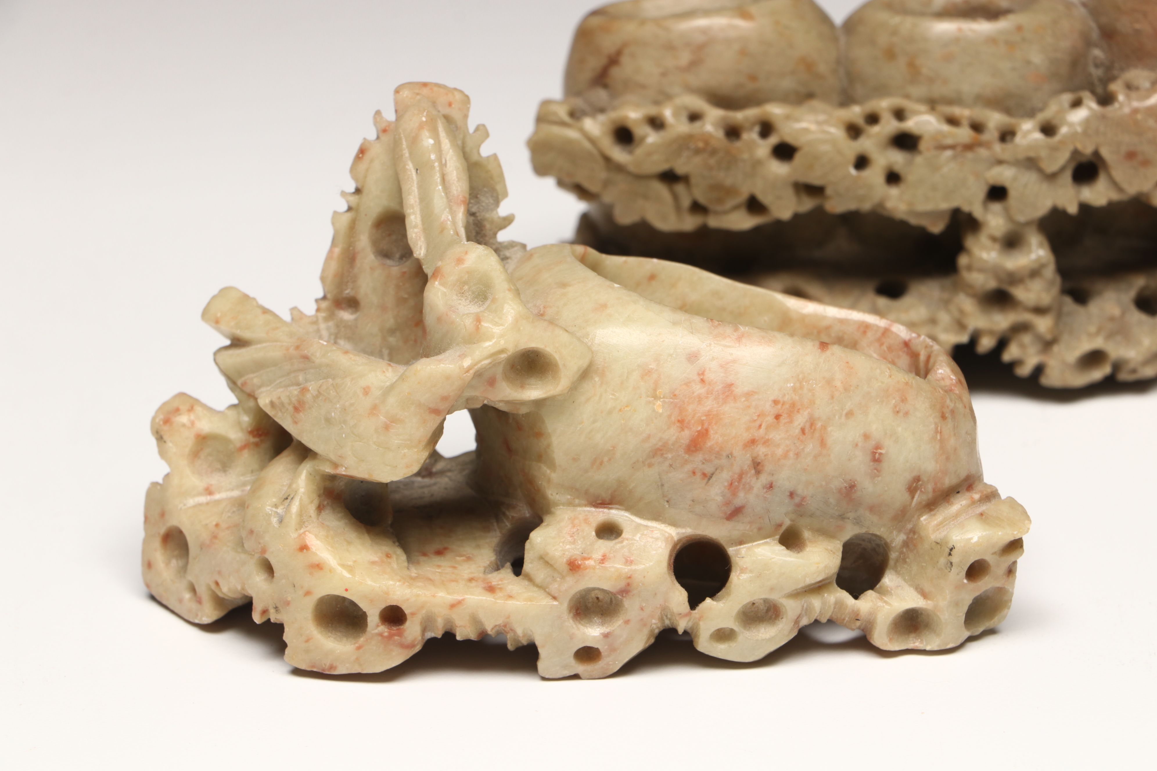 Carved Soapstone Brush Pots and Ashtray