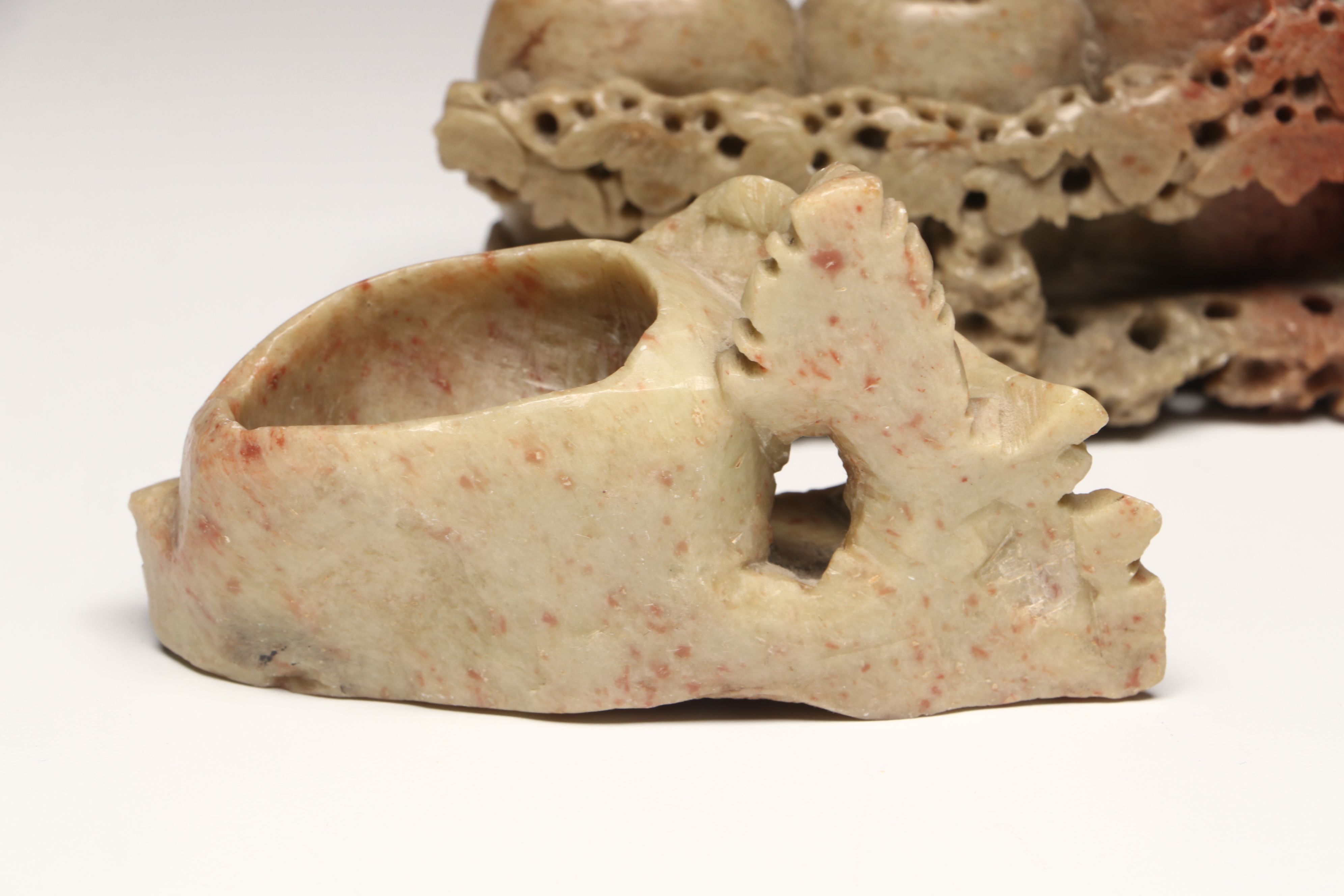 Carved Soapstone Brush Pots and Ashtray