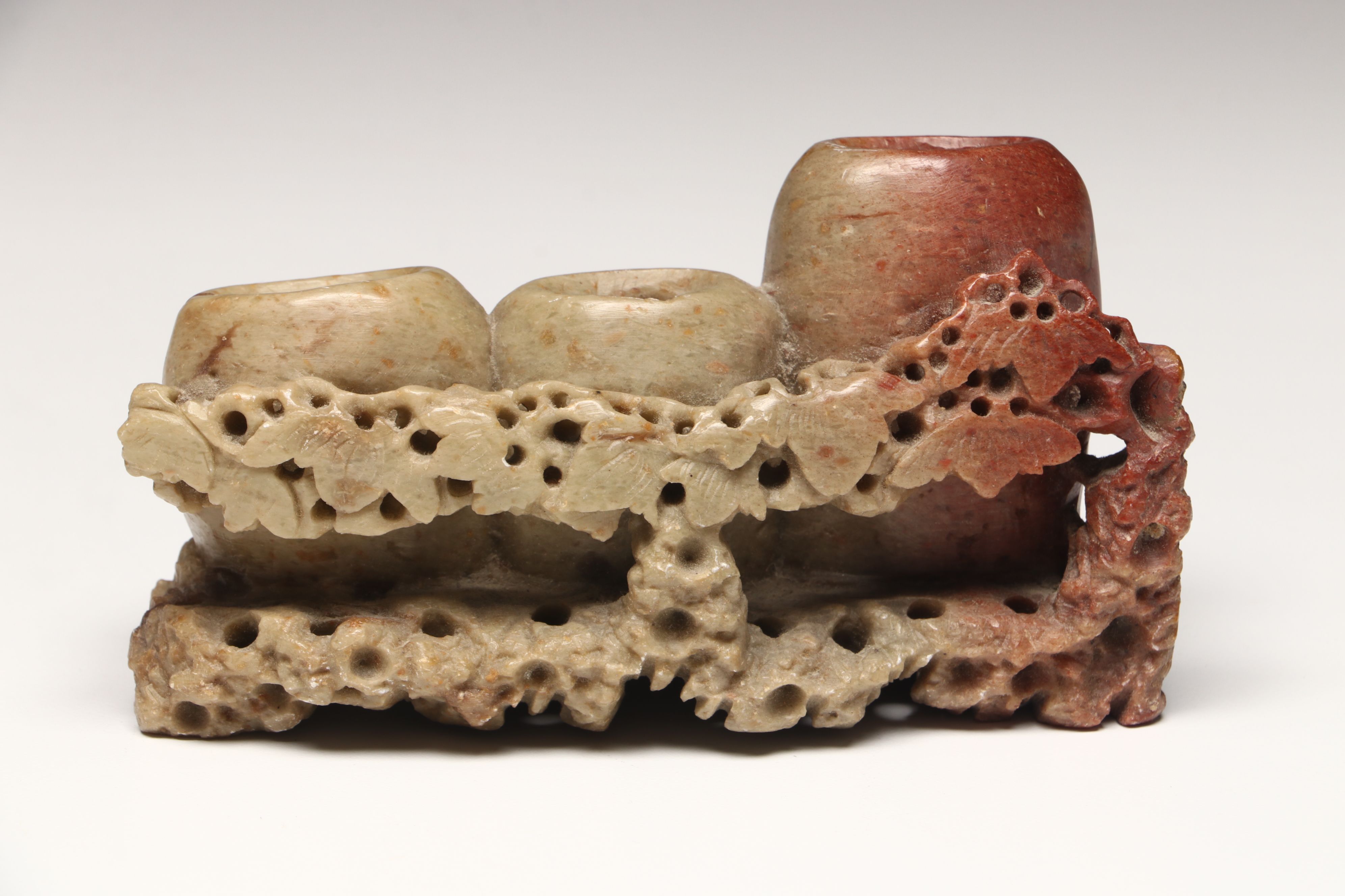 Carved Soapstone Brush Pots and Ashtray