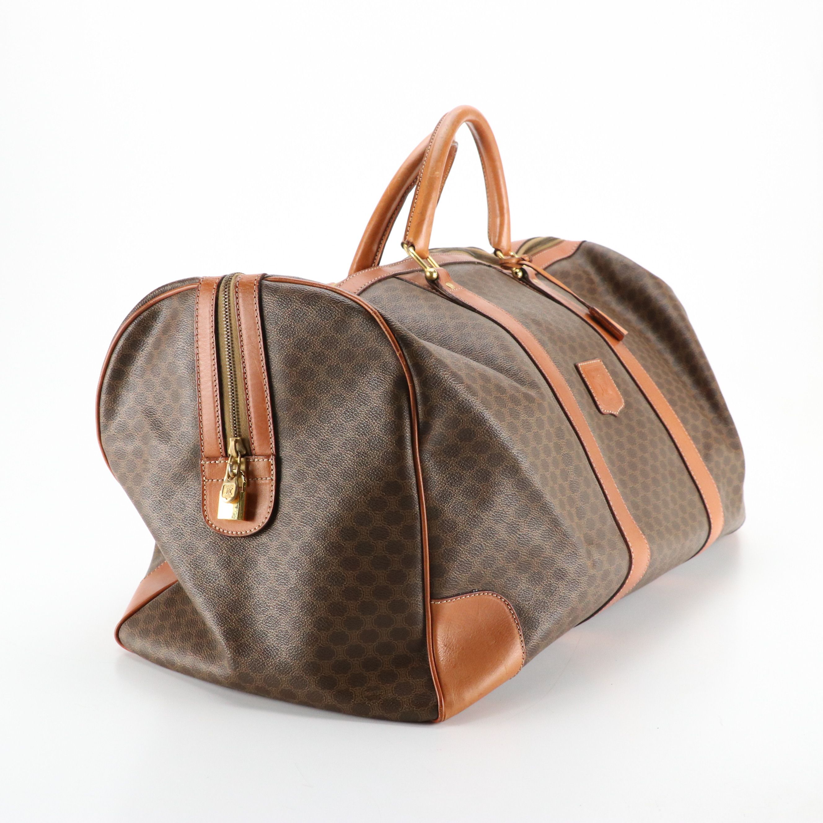 Celine Large Travel Duffle in Macadam Canvas and Leather