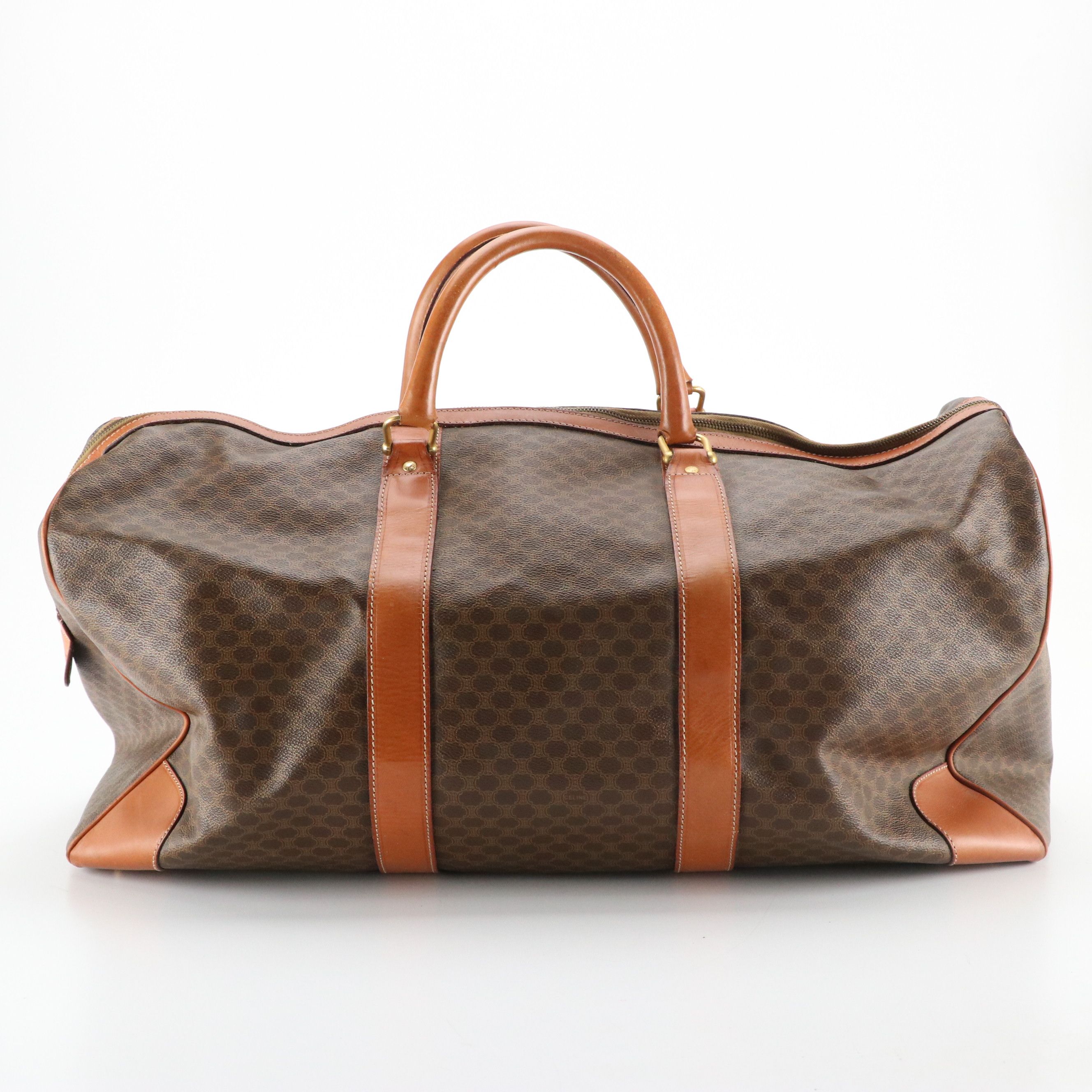 Celine Large Travel Duffle in Macadam Canvas and Leather