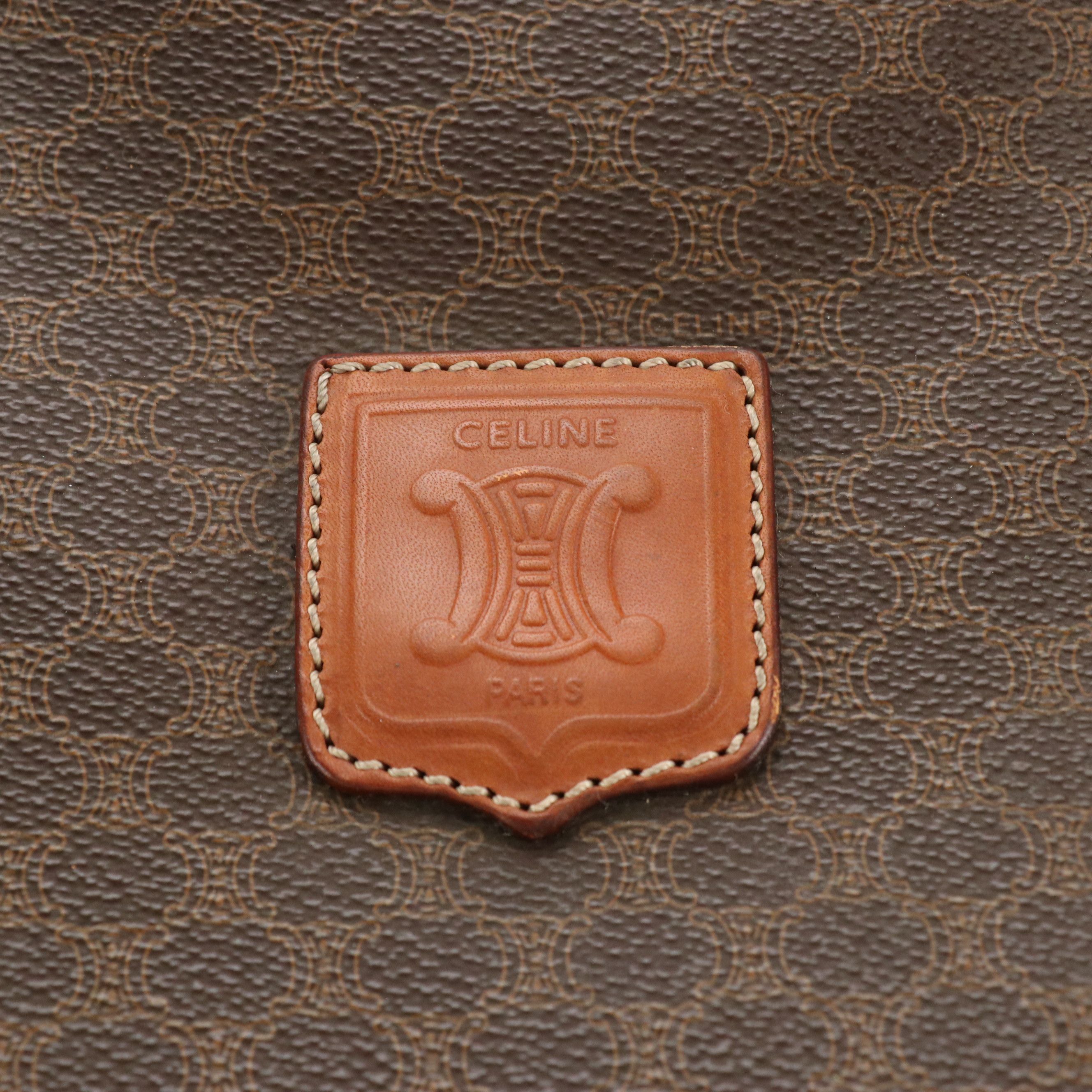 Celine Large Travel Duffle in Macadam Canvas and Leather