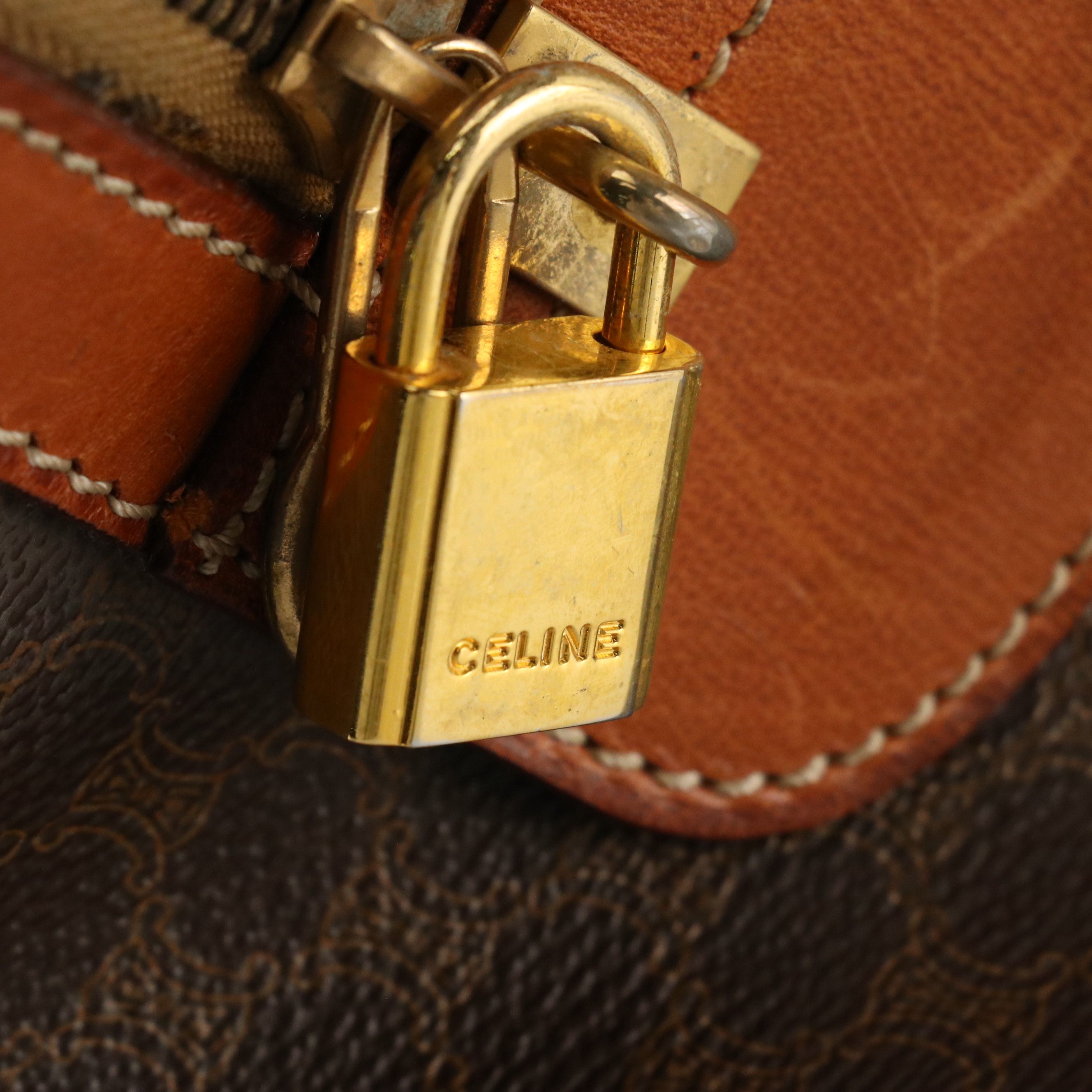 Celine Large Travel Duffle in Macadam Canvas and Leather