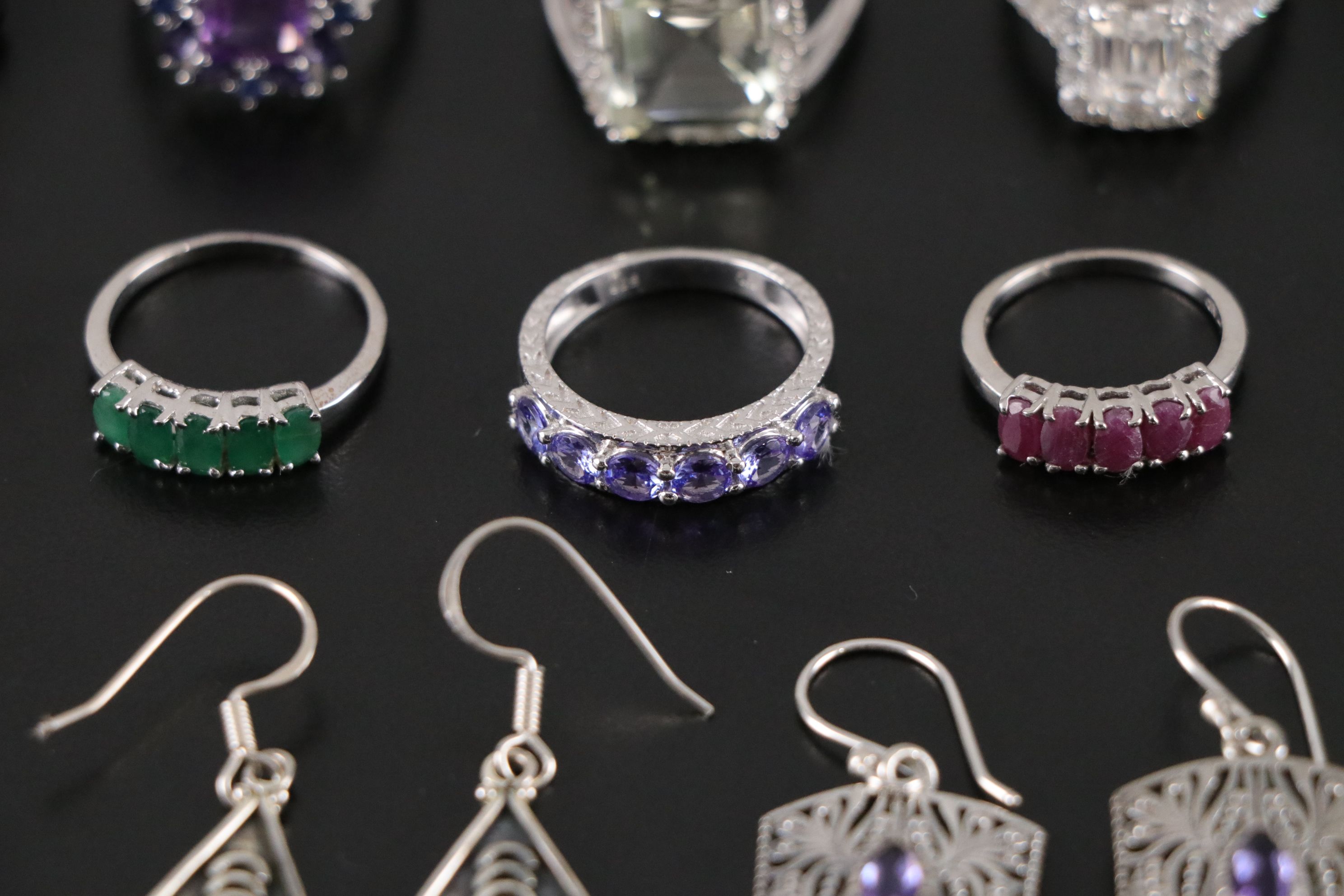 14 Assorted Sterling Silver Rings, Necklaces and Earrings