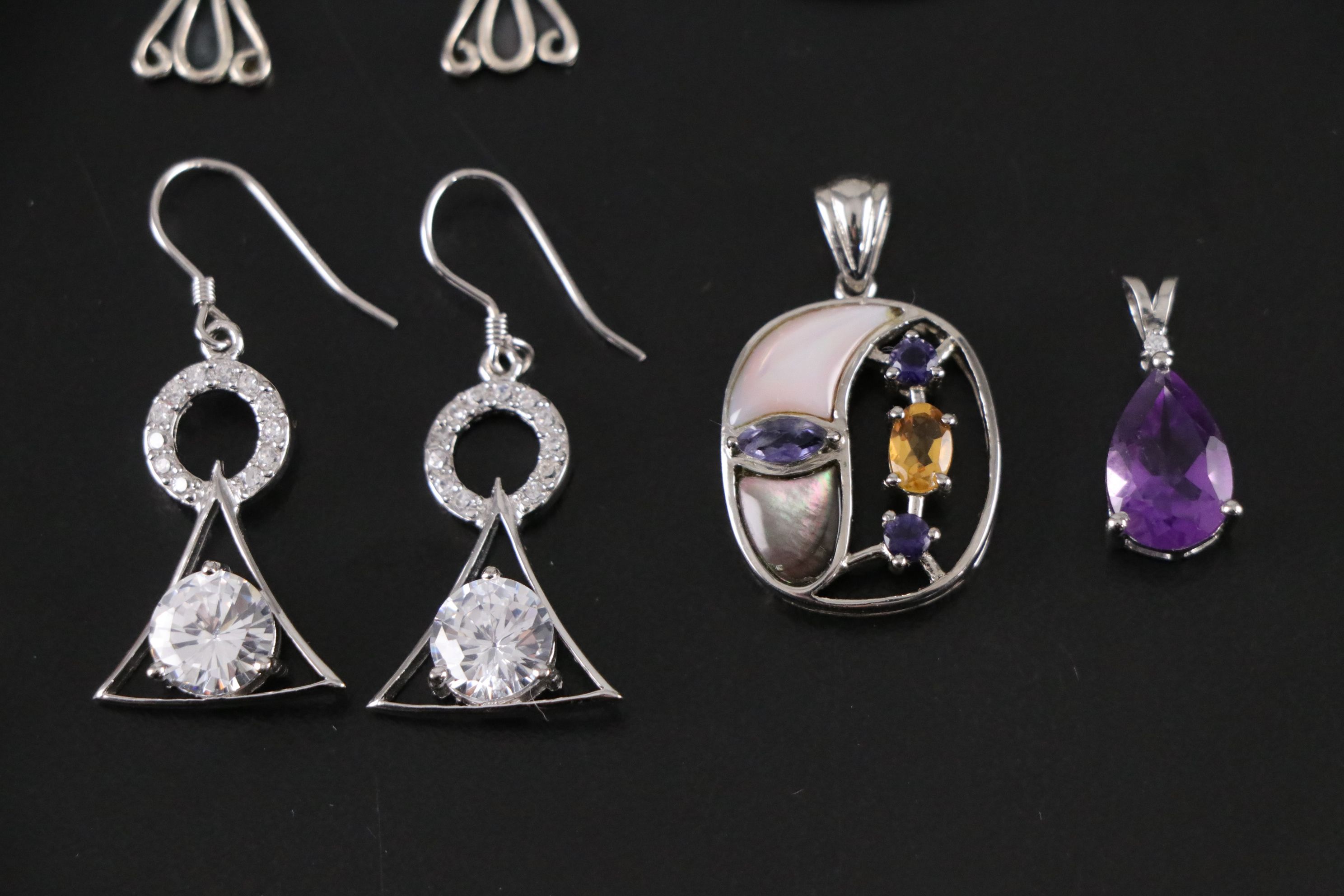 14 Assorted Sterling Silver Rings, Necklaces and Earrings