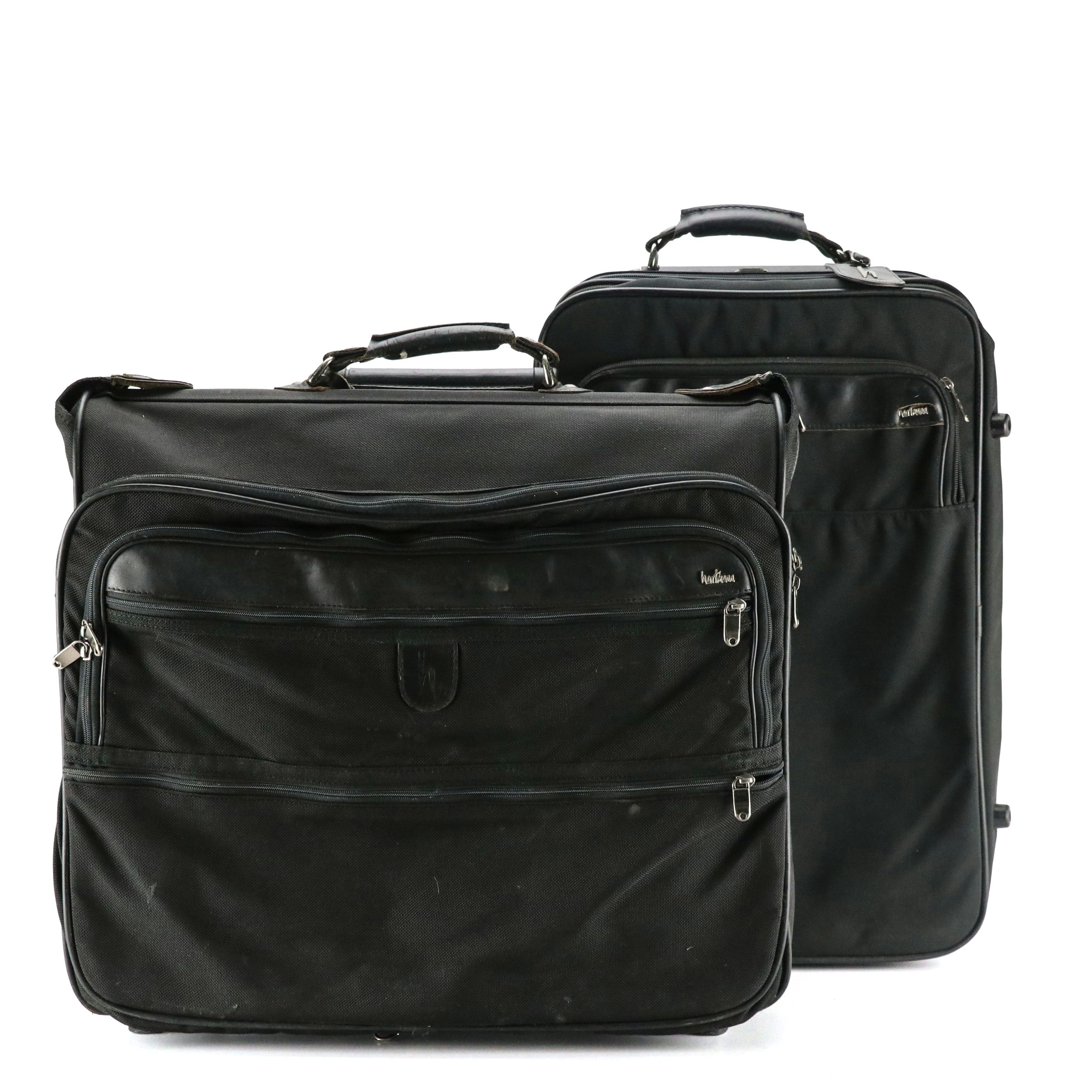 Hartmann Black Nylon Carry-On Luggage and Rolling Garment Bag