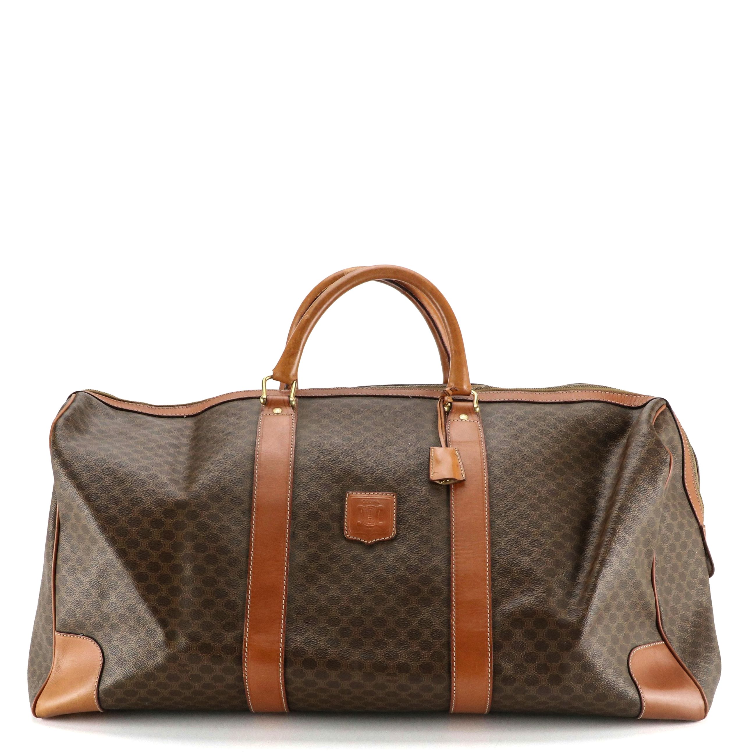Celine Large Travel Duffle in Macadam Canvas and Leather