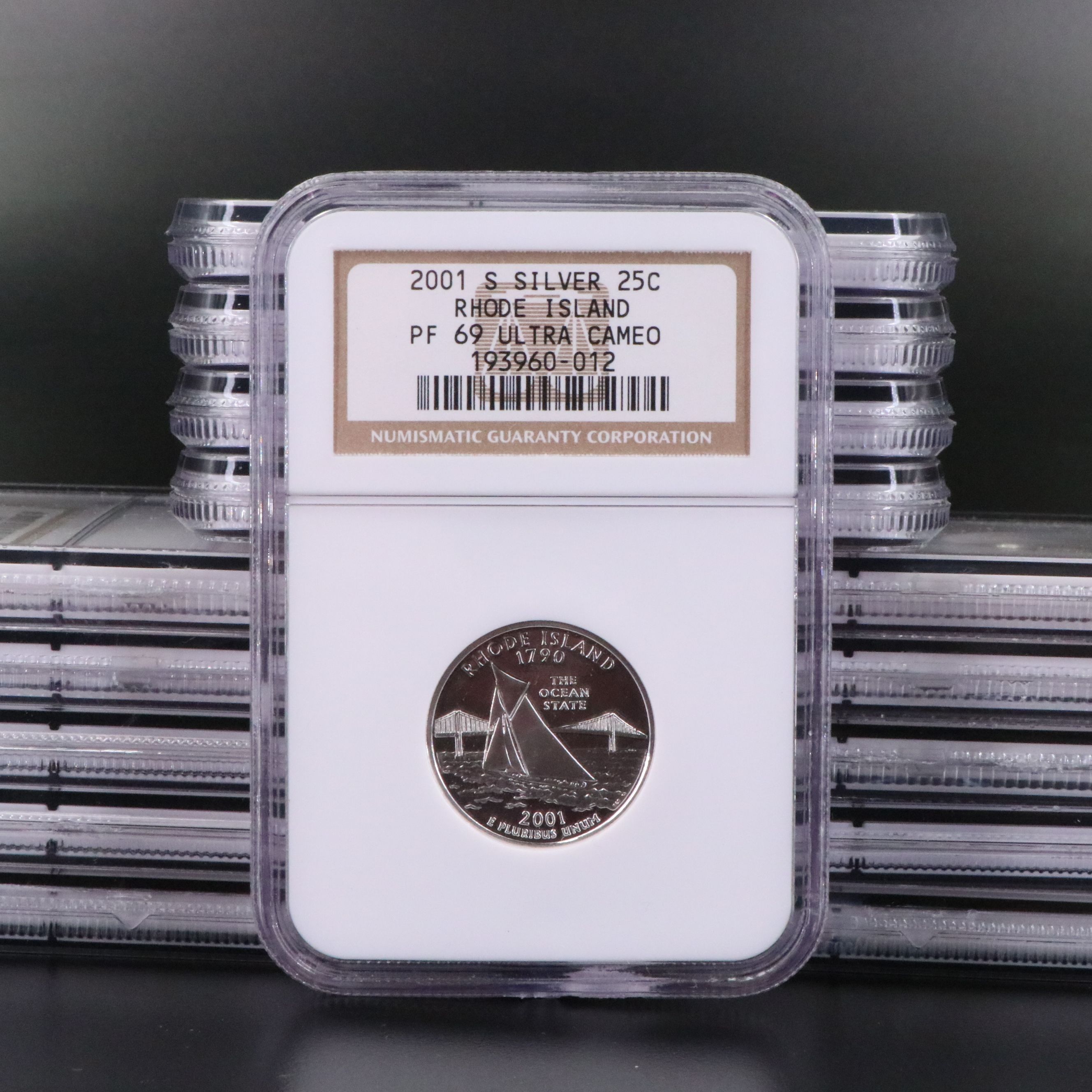 Fifteen NGC PF 69 Ultra Cameo 2001-S Rhode Island Silver State Quarters