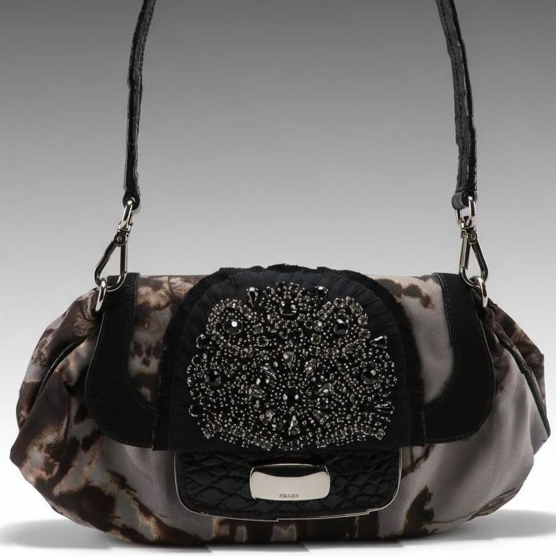 Prada Embellished Skipper Shoulder Bag in New York Street Templi Tessuto Nylon