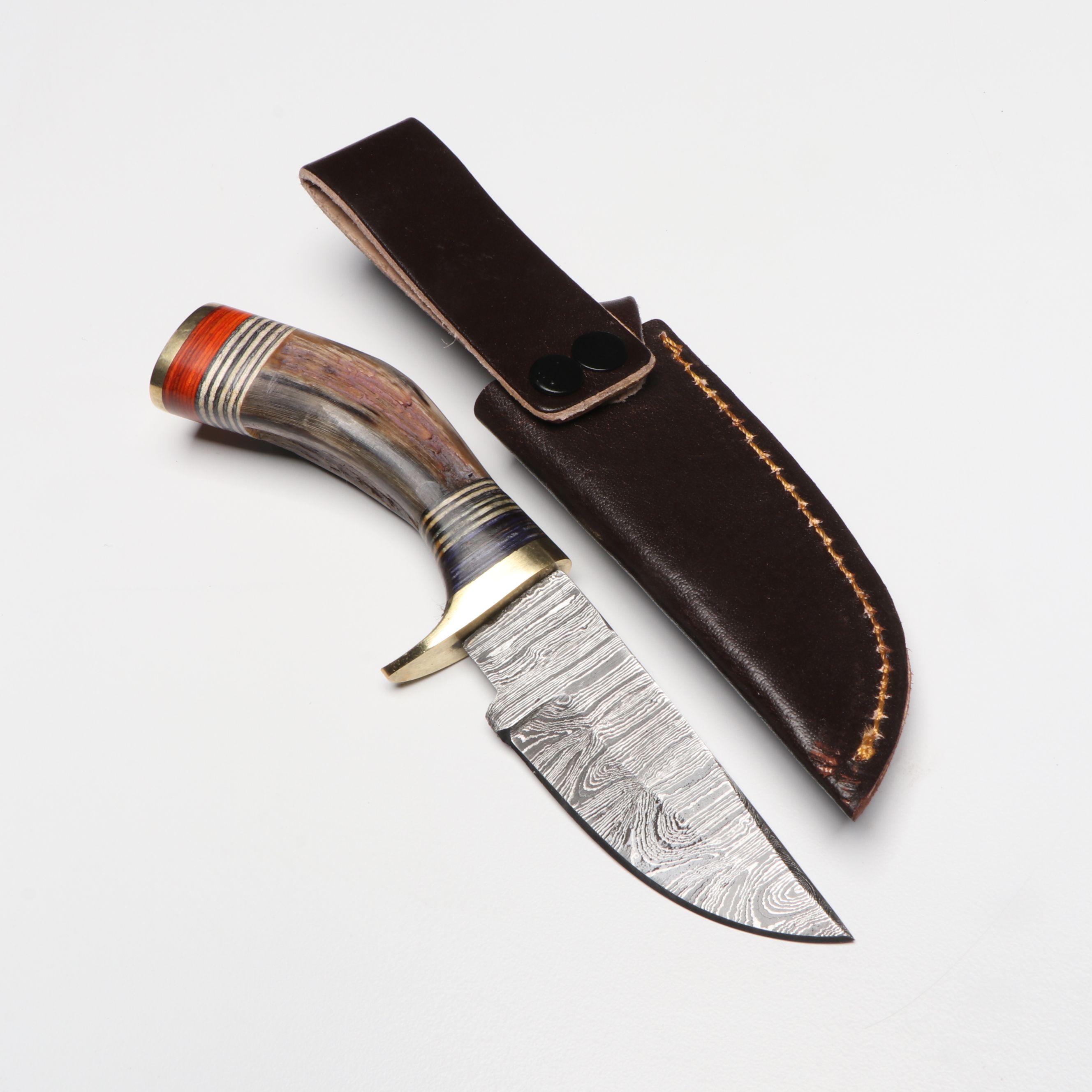 Damascus Steel Skinner Knives in Leather Scabbards