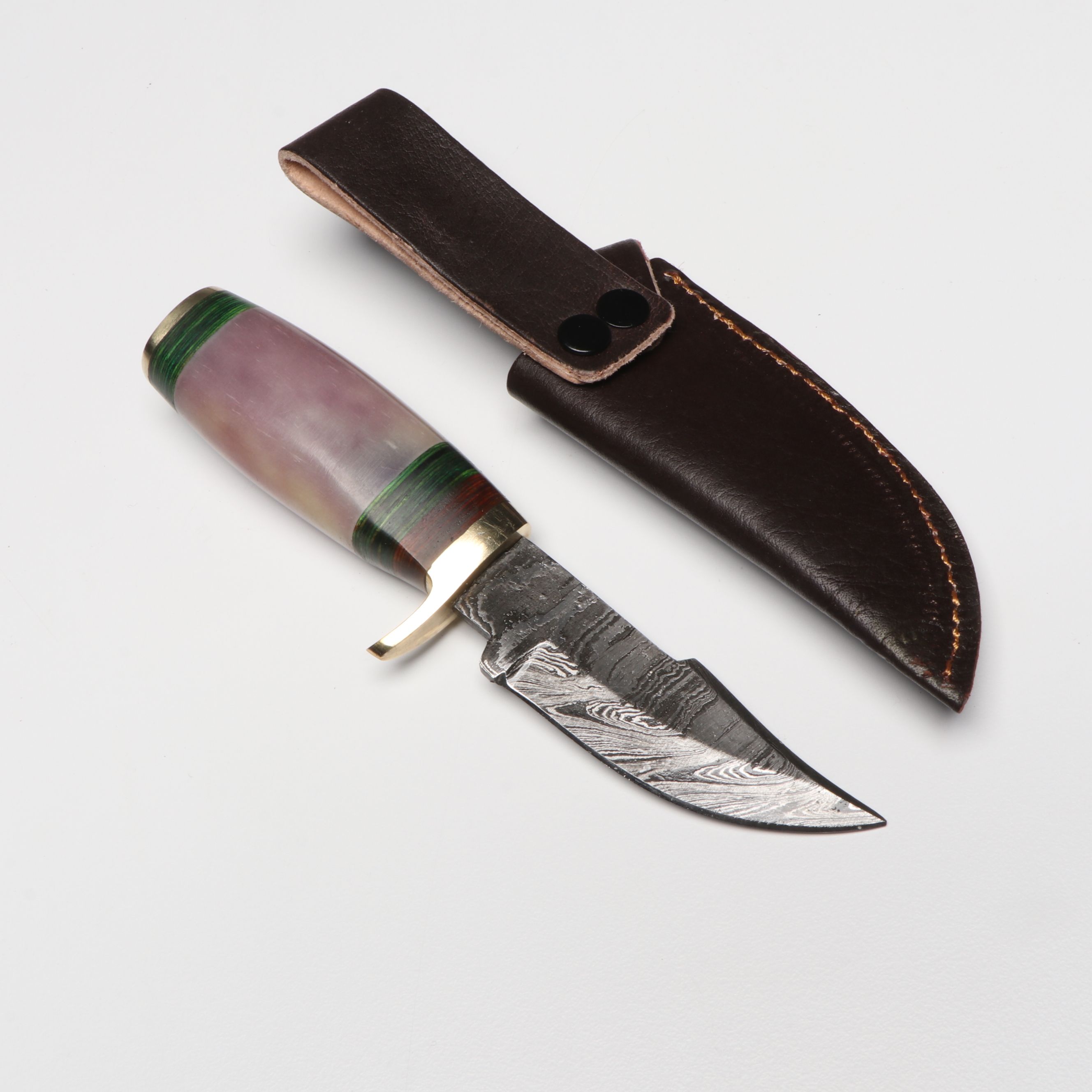 Damascus Steel Skinner Knives in Leather Scabbards