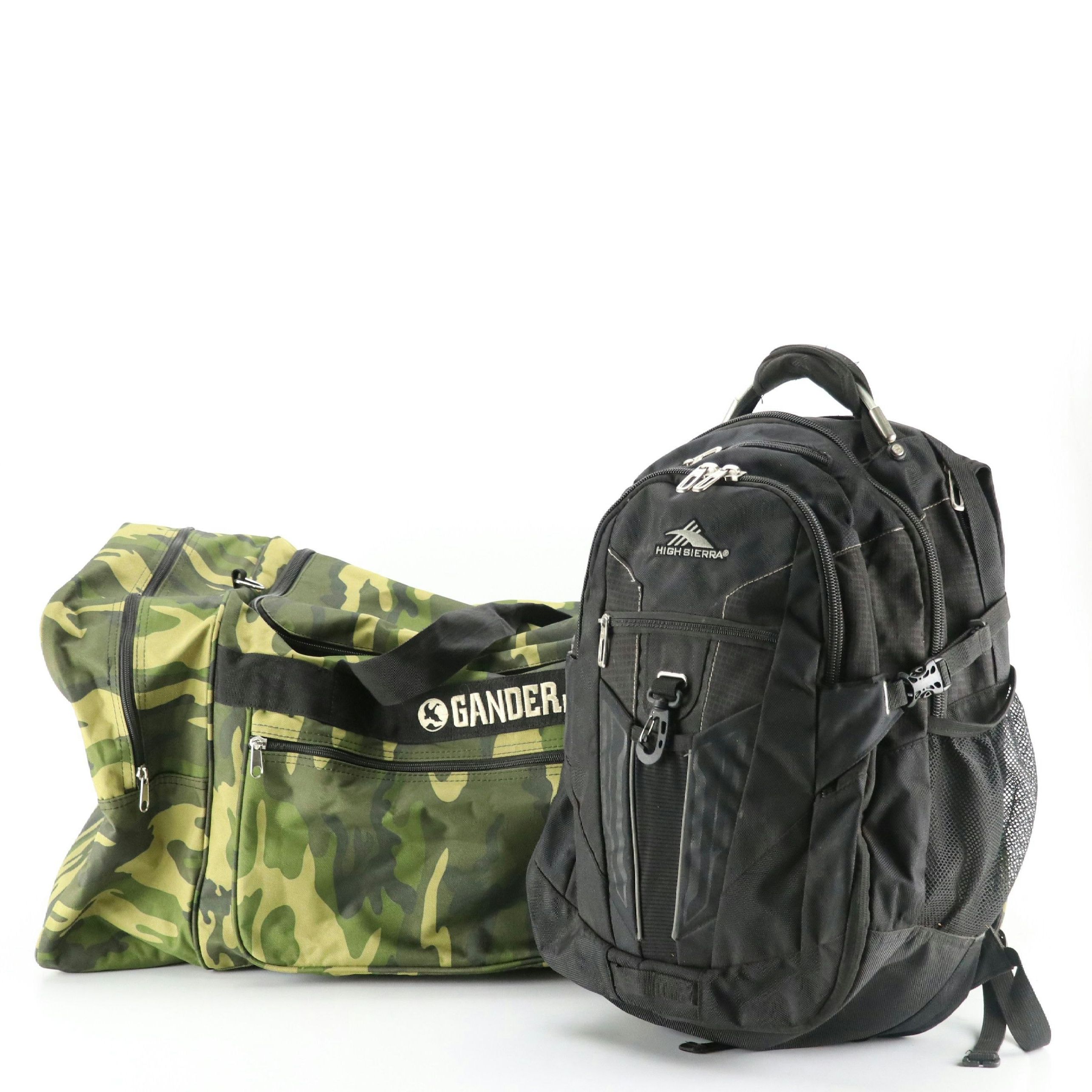 Gander Mountain Large Camo Duffle Bag and High Sierra Backpack