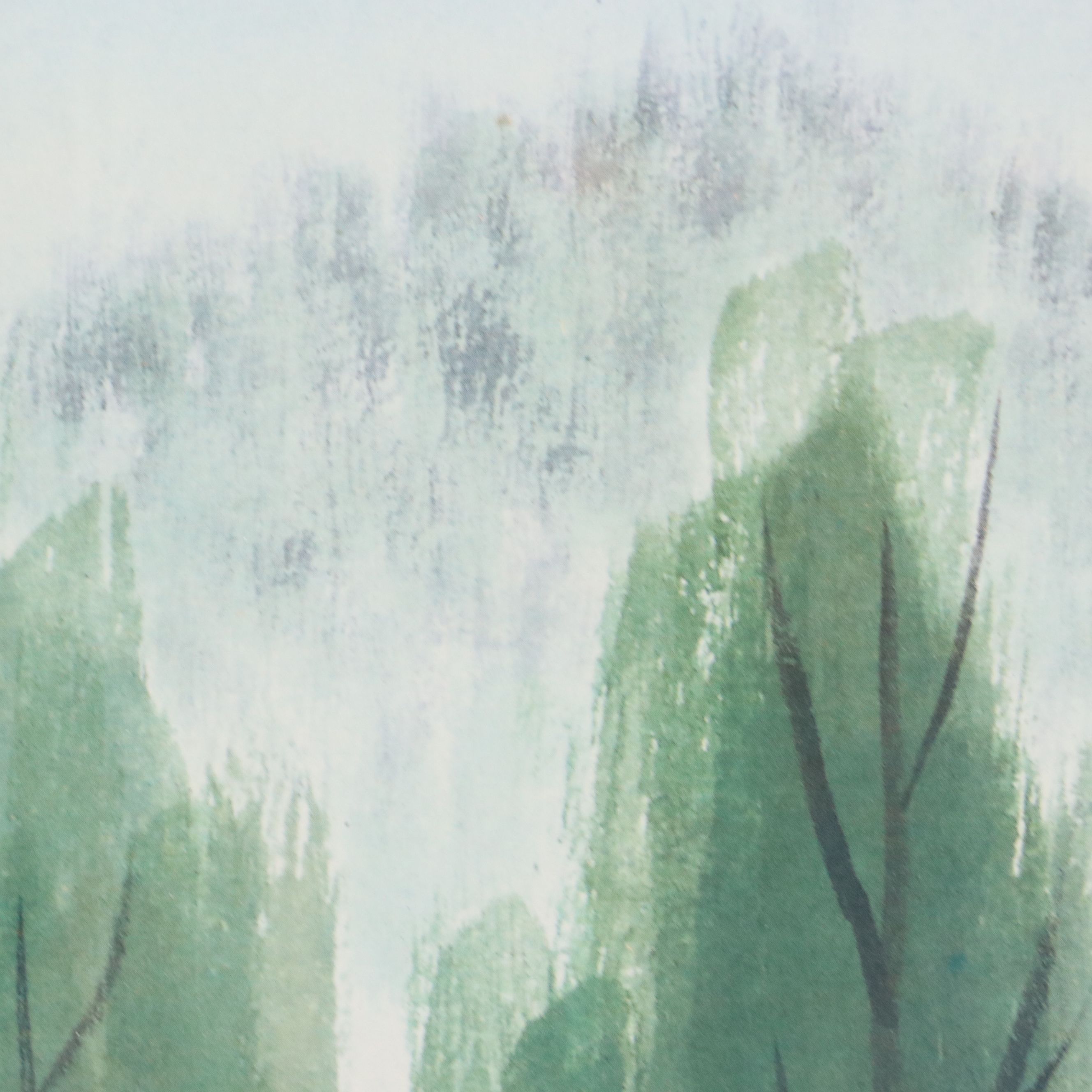 Offset Lithograph of Chinese Landscape with Travelers, Late 20th Century