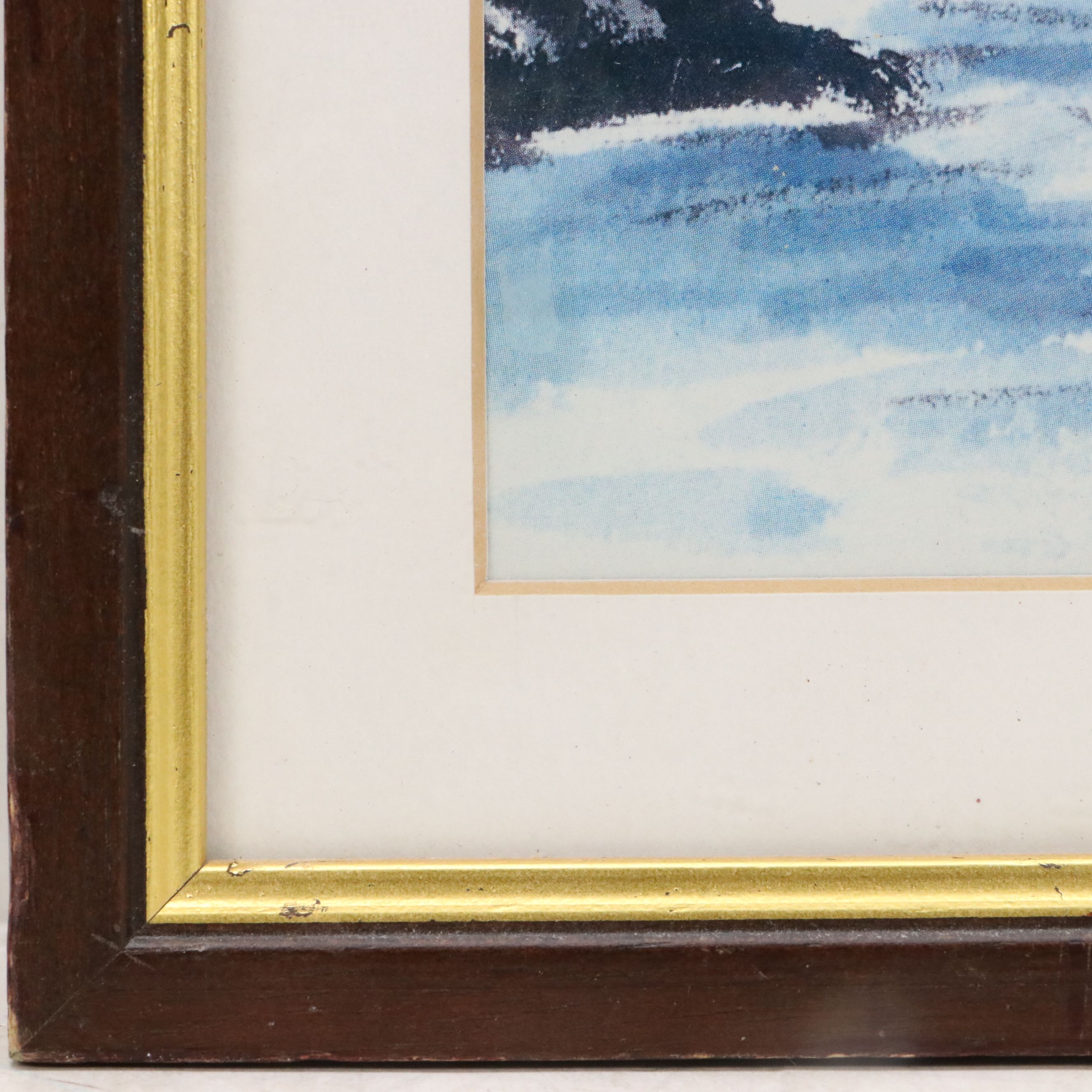 Offset Lithograph of Chinese Landscape with Travelers, Late 20th Century