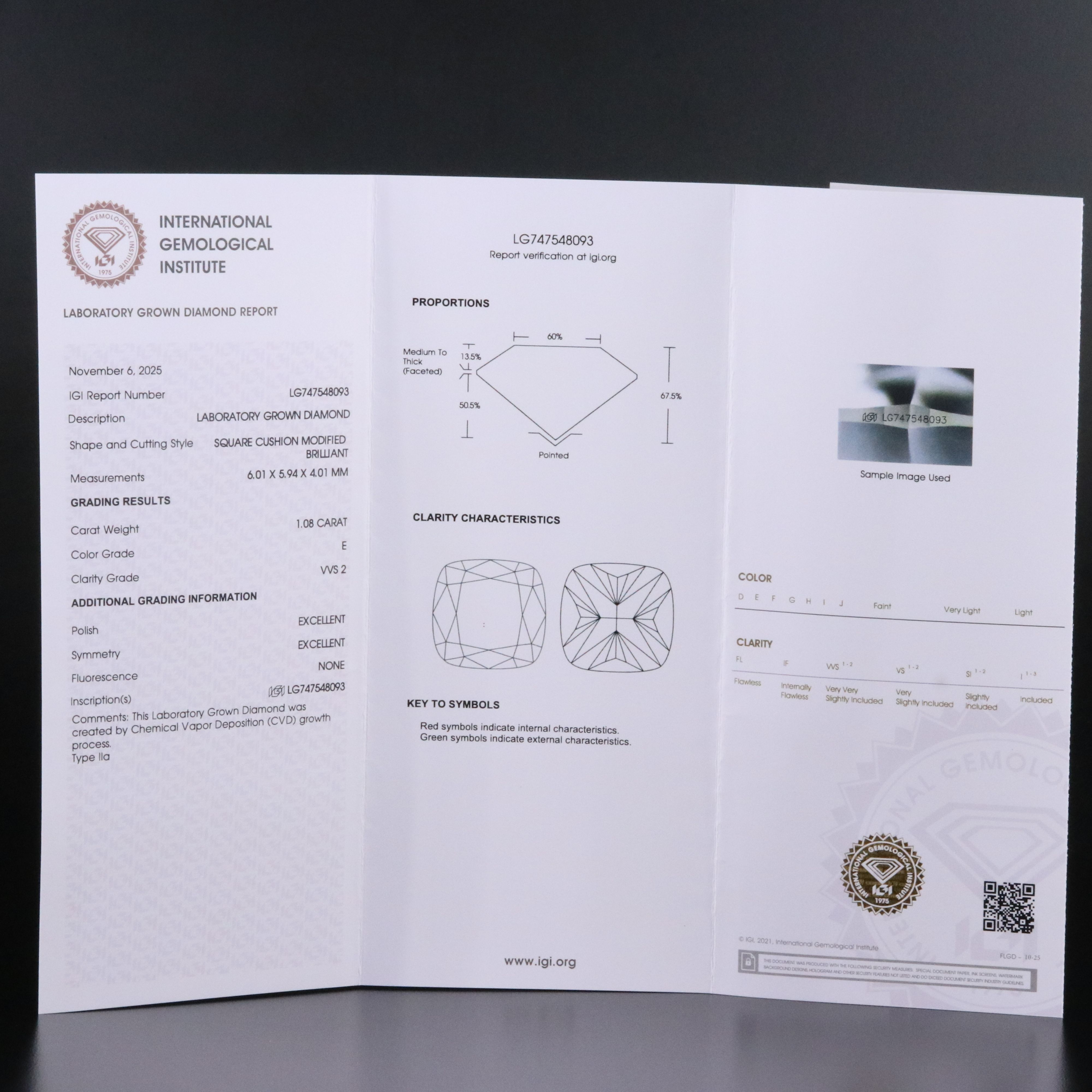 Loose 1.08 CT Lab Grown Diamond with IGI Report