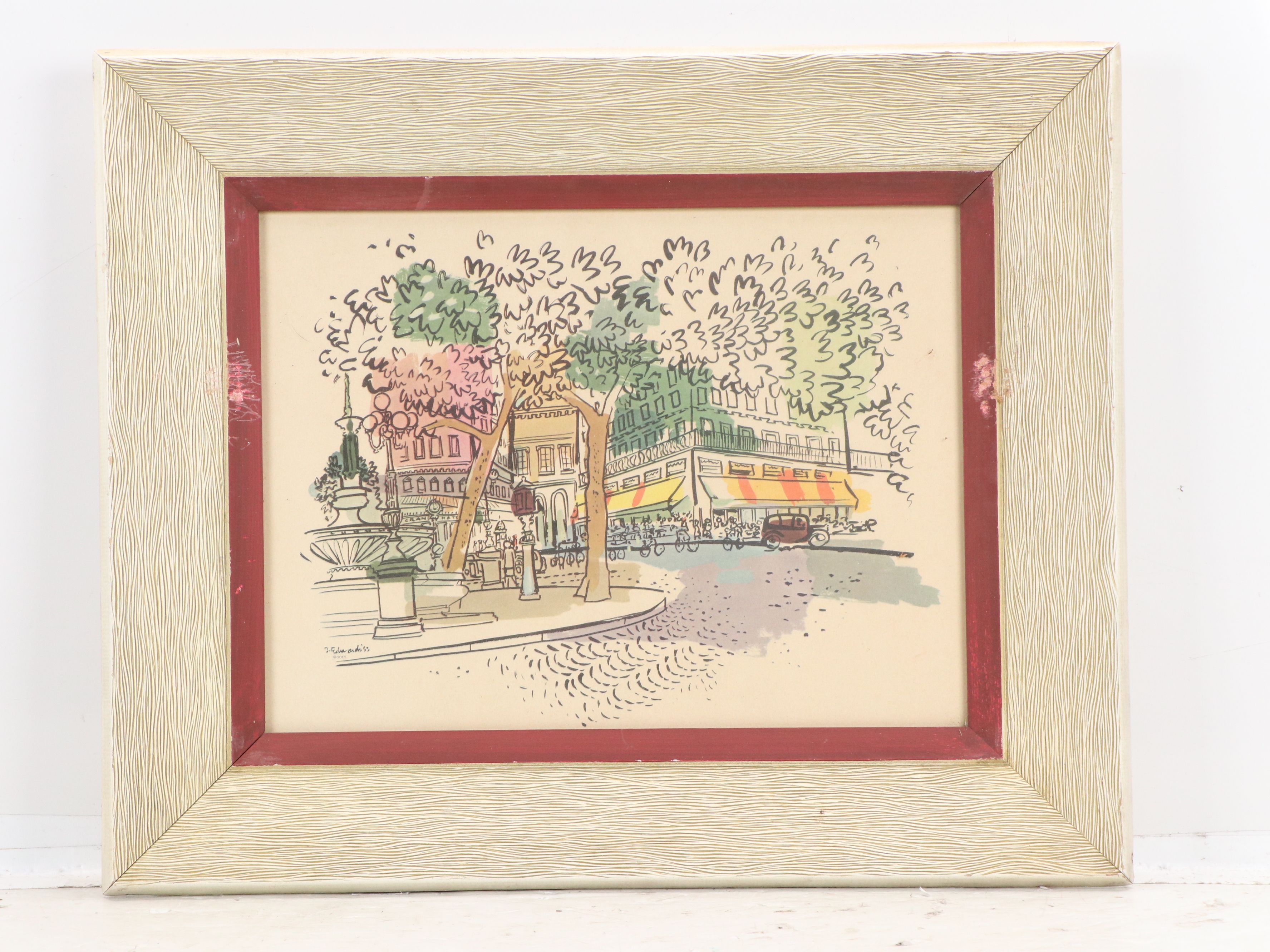 Offset Lithographs of European Street Scenes, Mid-20th Century