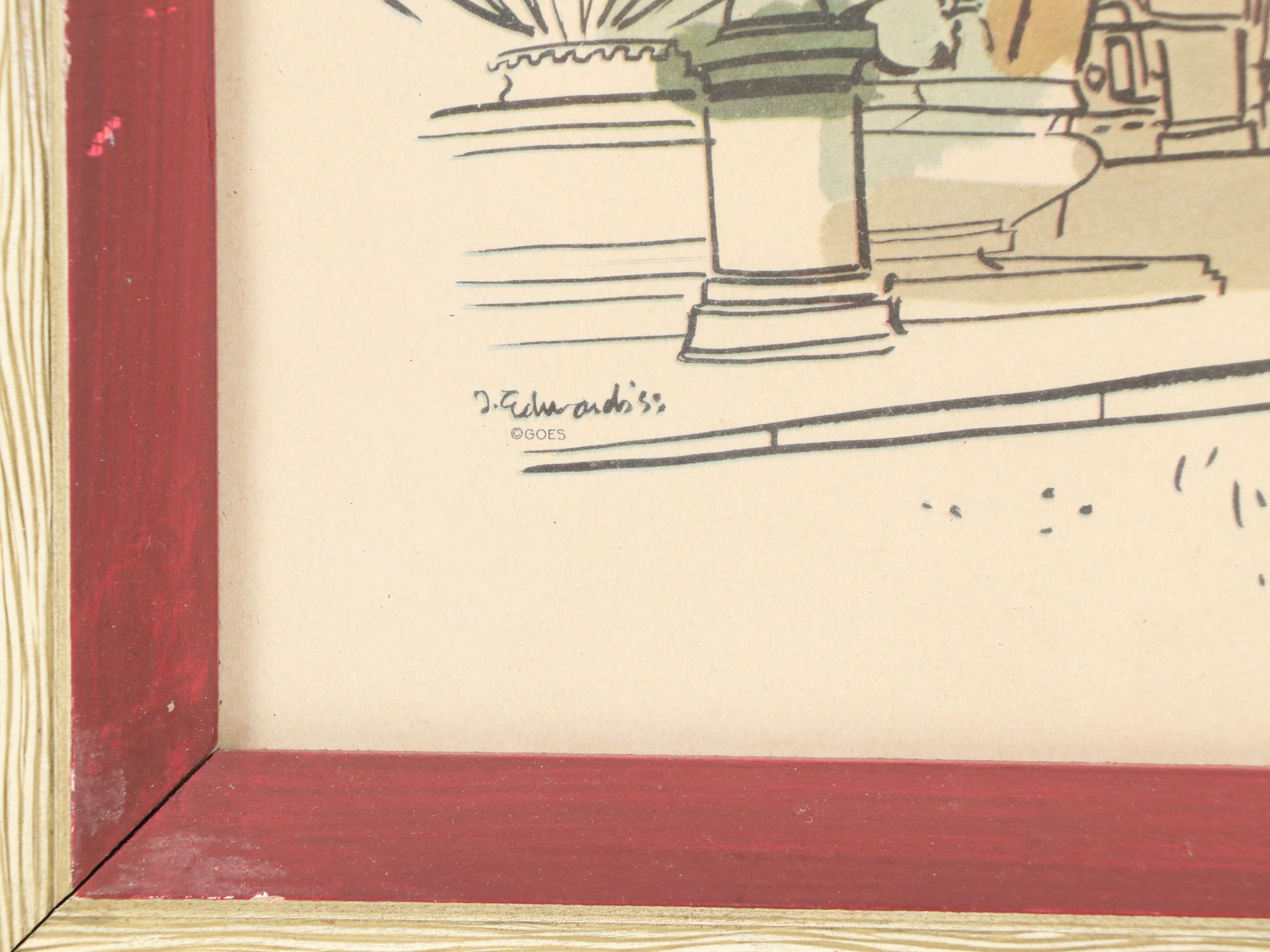 Offset Lithographs of European Street Scenes, Mid-20th Century