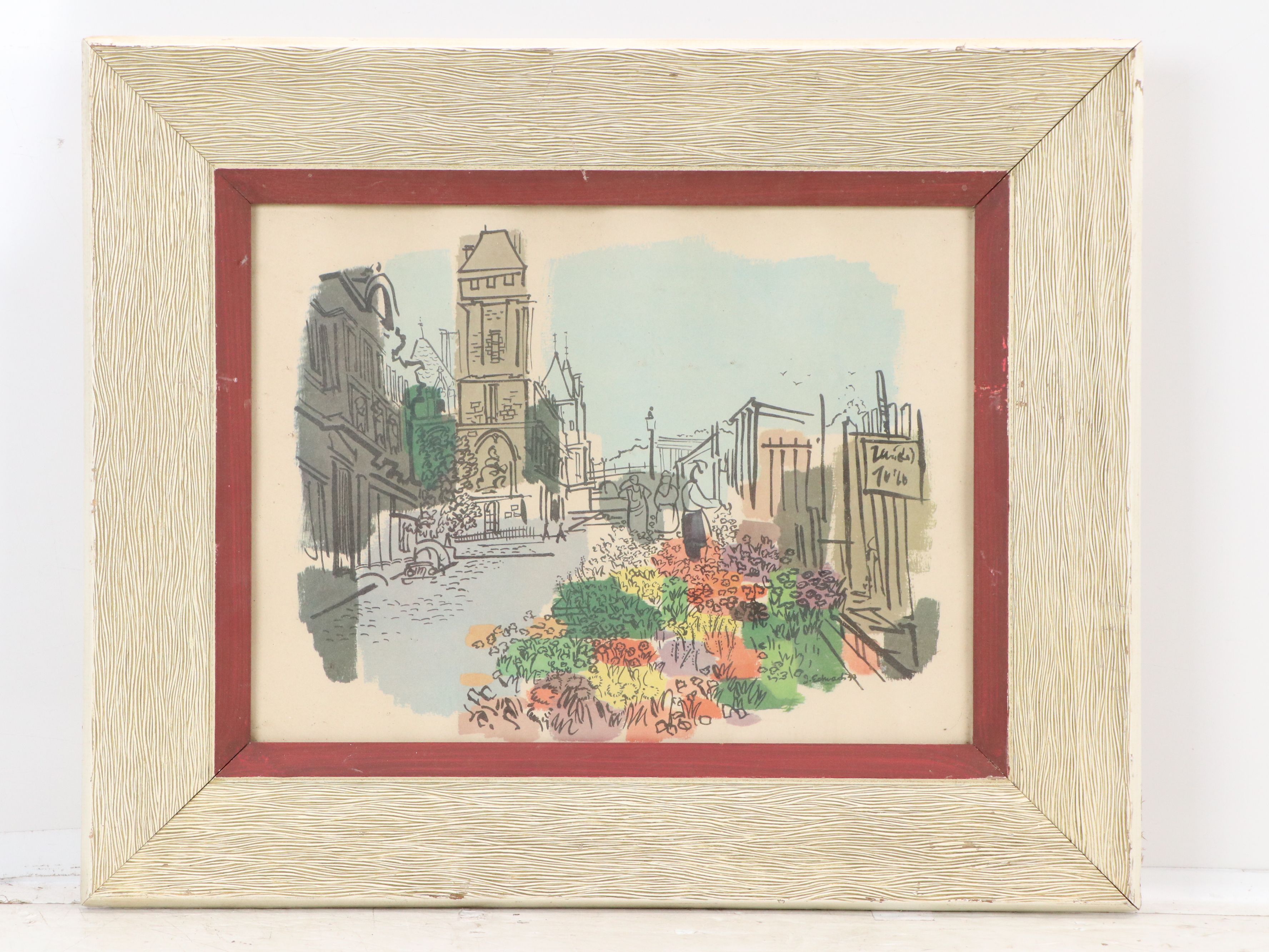 Offset Lithographs of European Street Scenes, Mid-20th Century