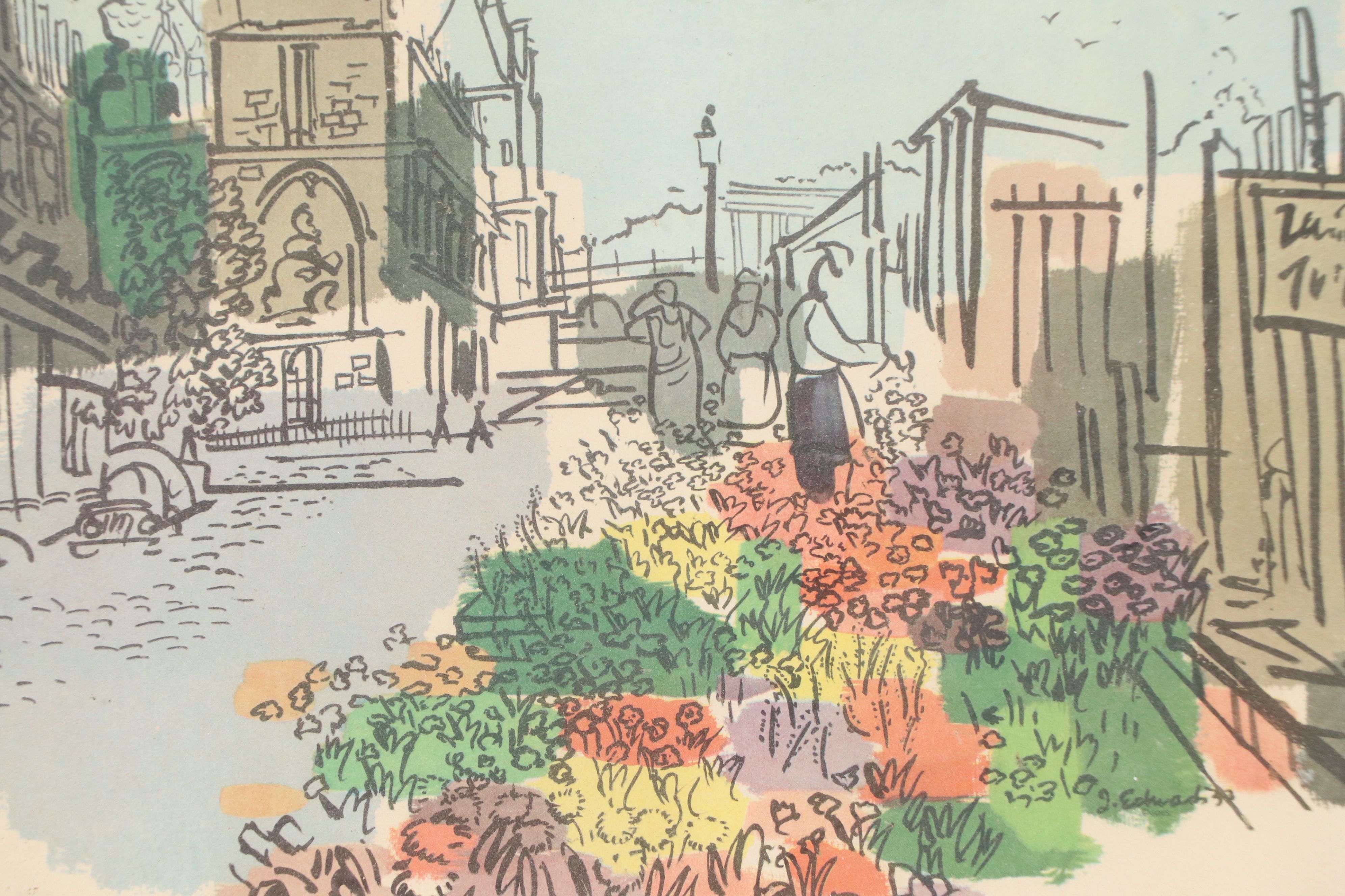 Offset Lithographs of European Street Scenes, Mid-20th Century