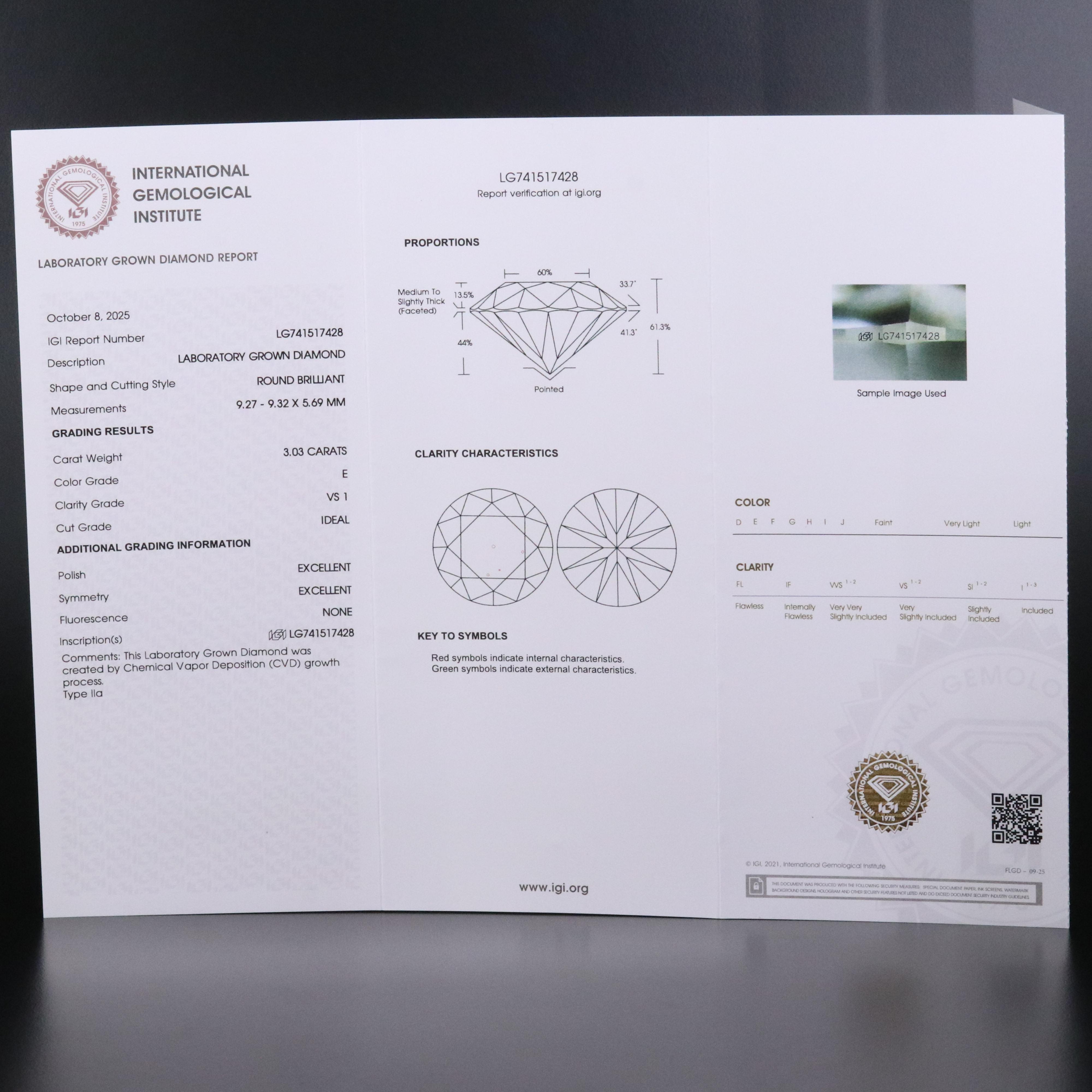 18K 3.03 CTW Lab Grown Diamond Ring with IGI Report