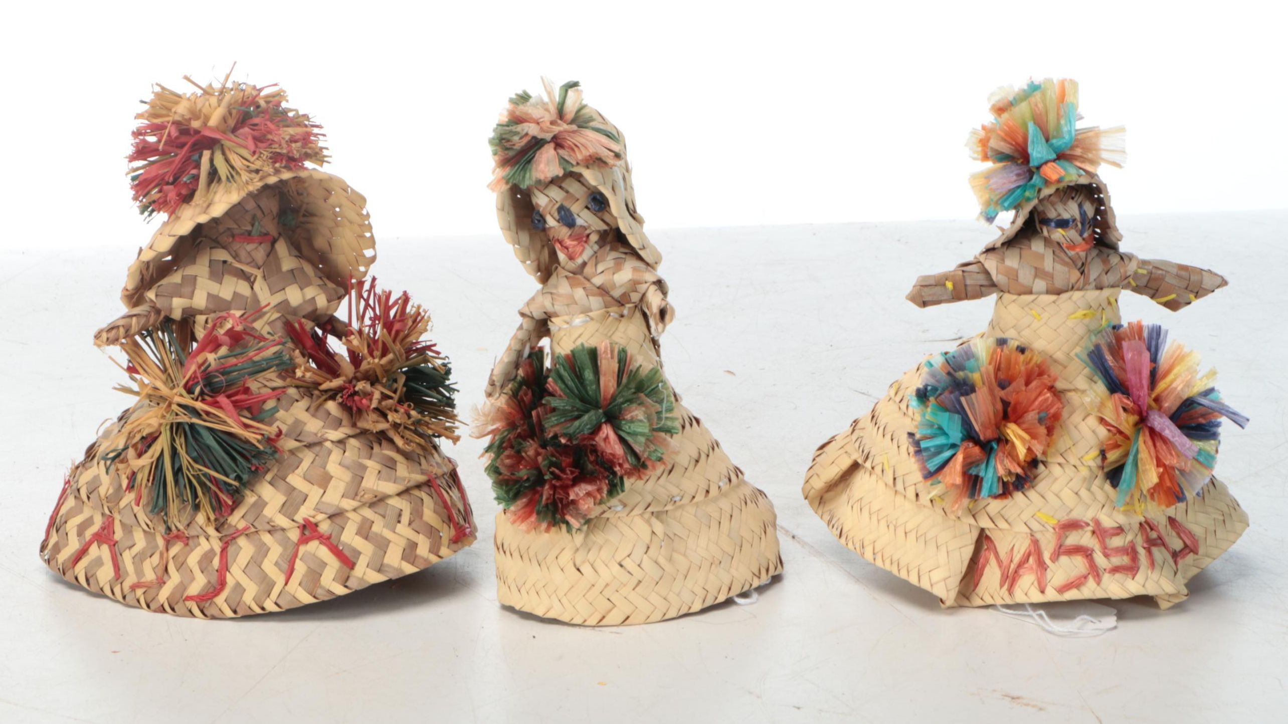 Bahamian Palm and Raffia Dolls, Mid-20th Century