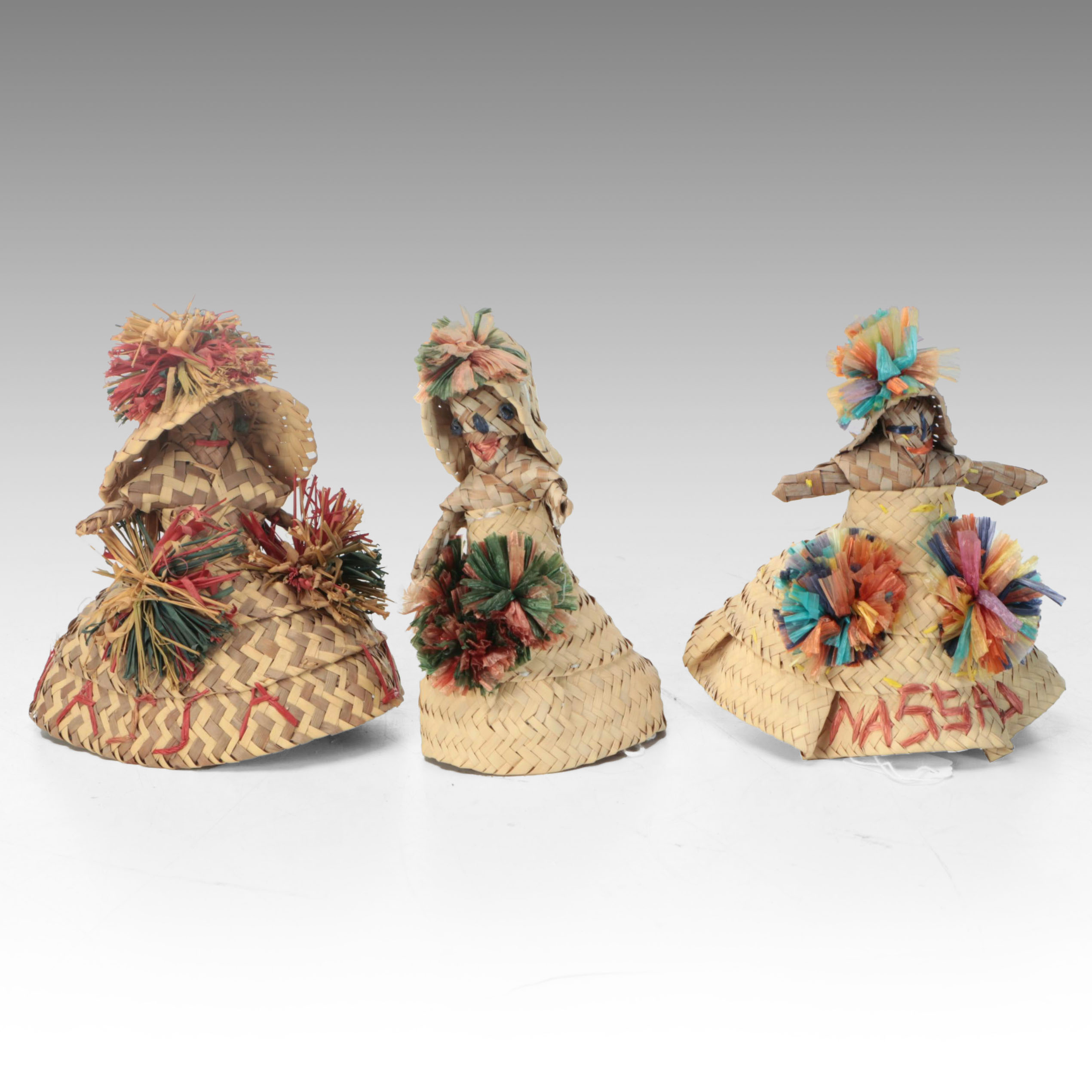 Bahamian Palm and Raffia Dolls, Mid-20th Century