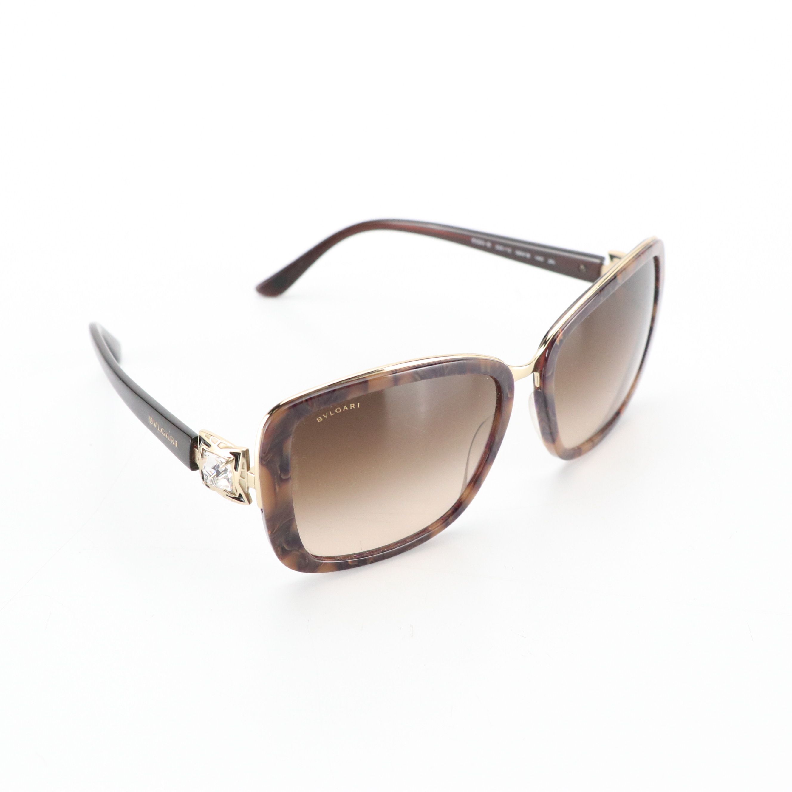 BVLGARI 6060-B Swarovski Crystal Marble Frame Square Sunglasses