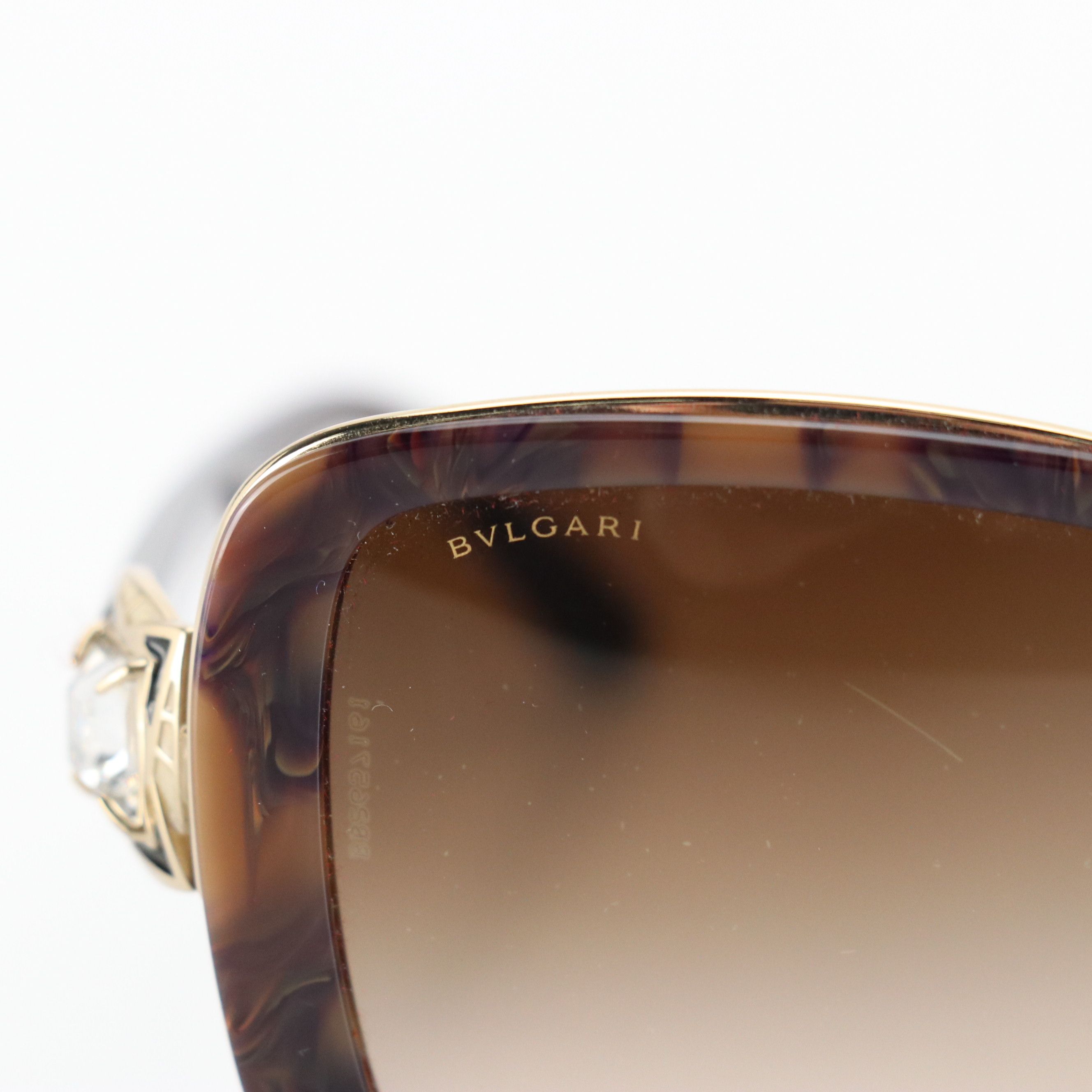 BVLGARI 6060-B Swarovski Crystal Marble Frame Square Sunglasses