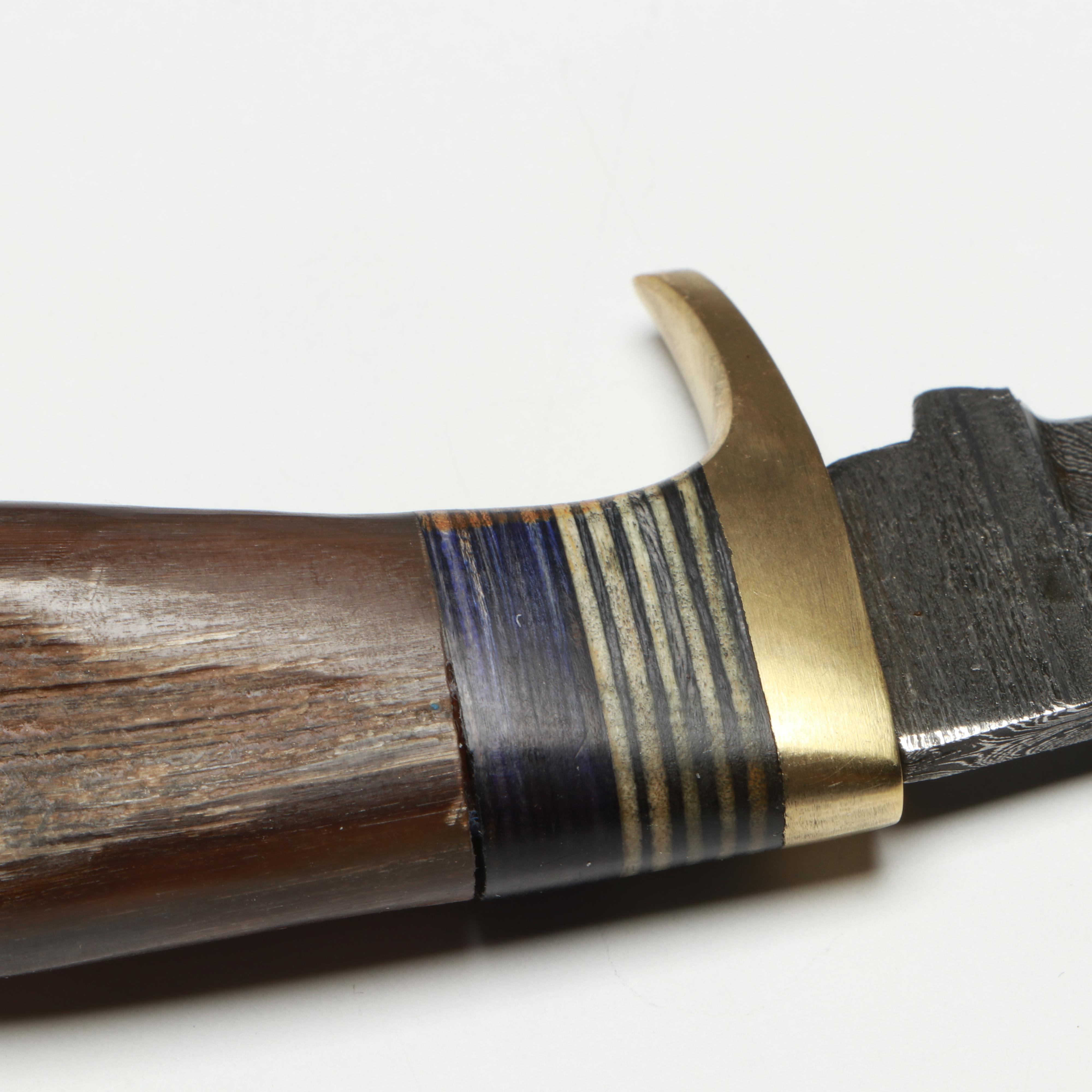 Damascus Steel Skinner Knives in Leather Scabbards