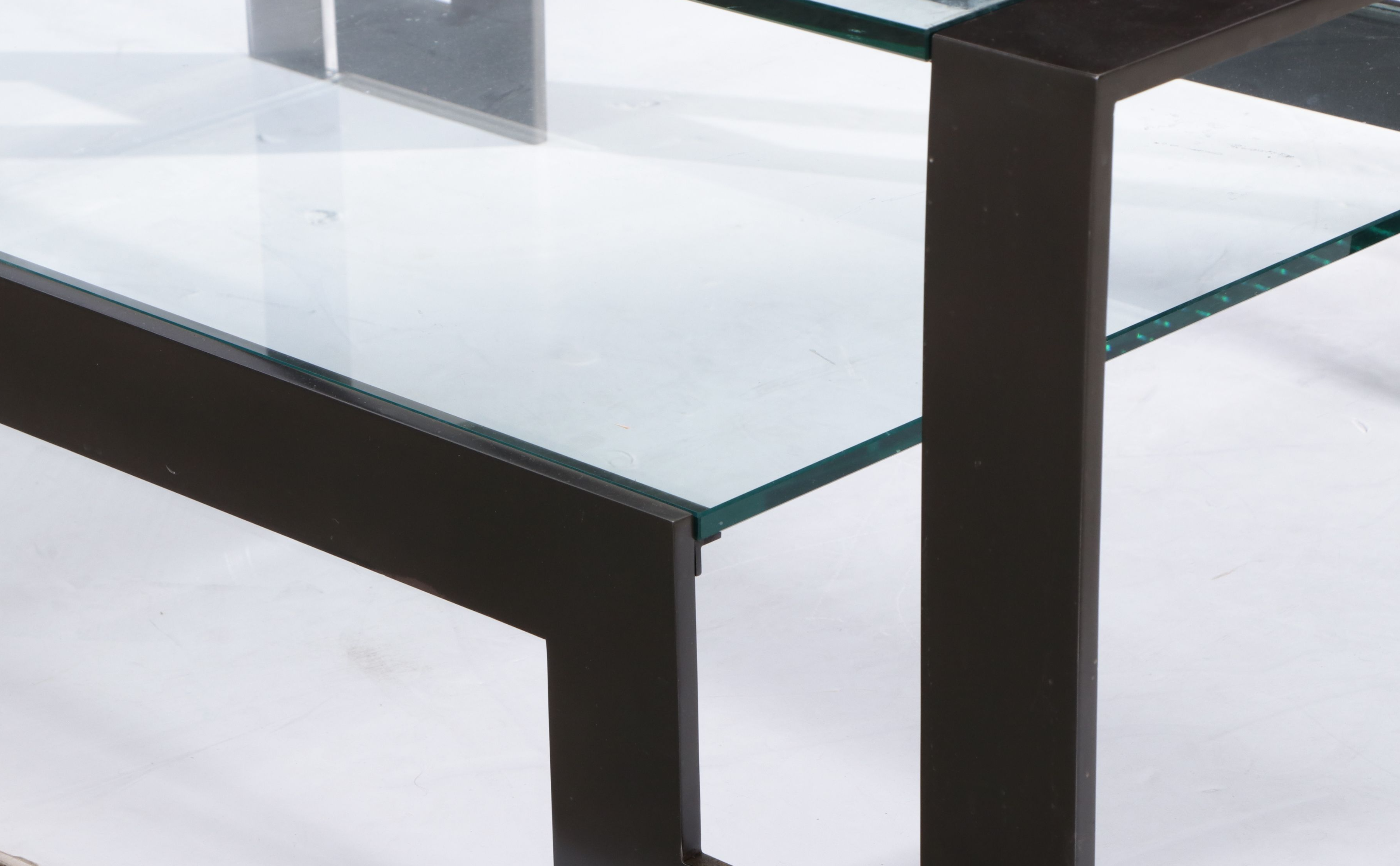 John Boone Attr. Modern Black Steel and Beveled Glass Coffee Table, 21st Century