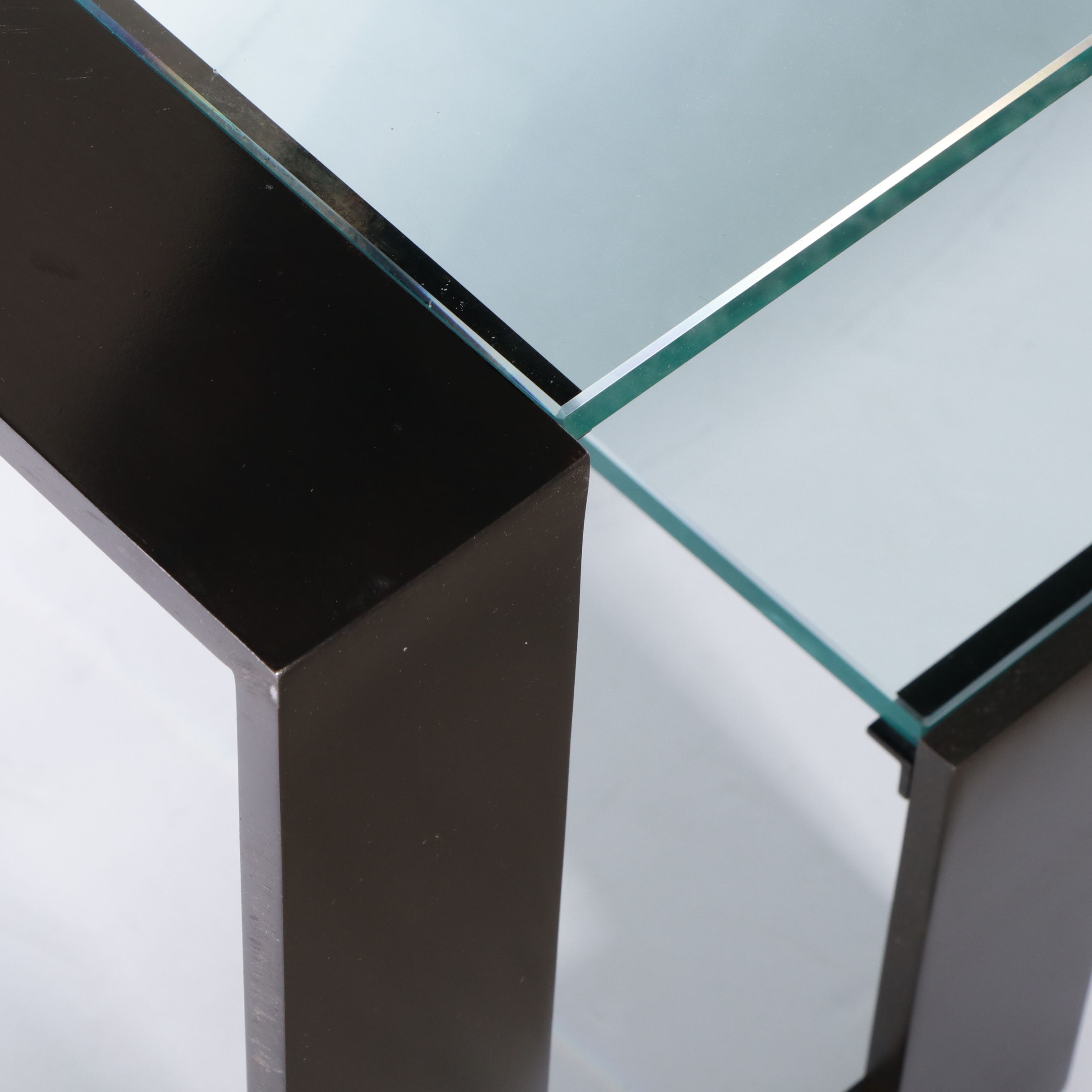 John Boone Attr. Modern Black Steel and Beveled Glass Coffee Table, 21st Century