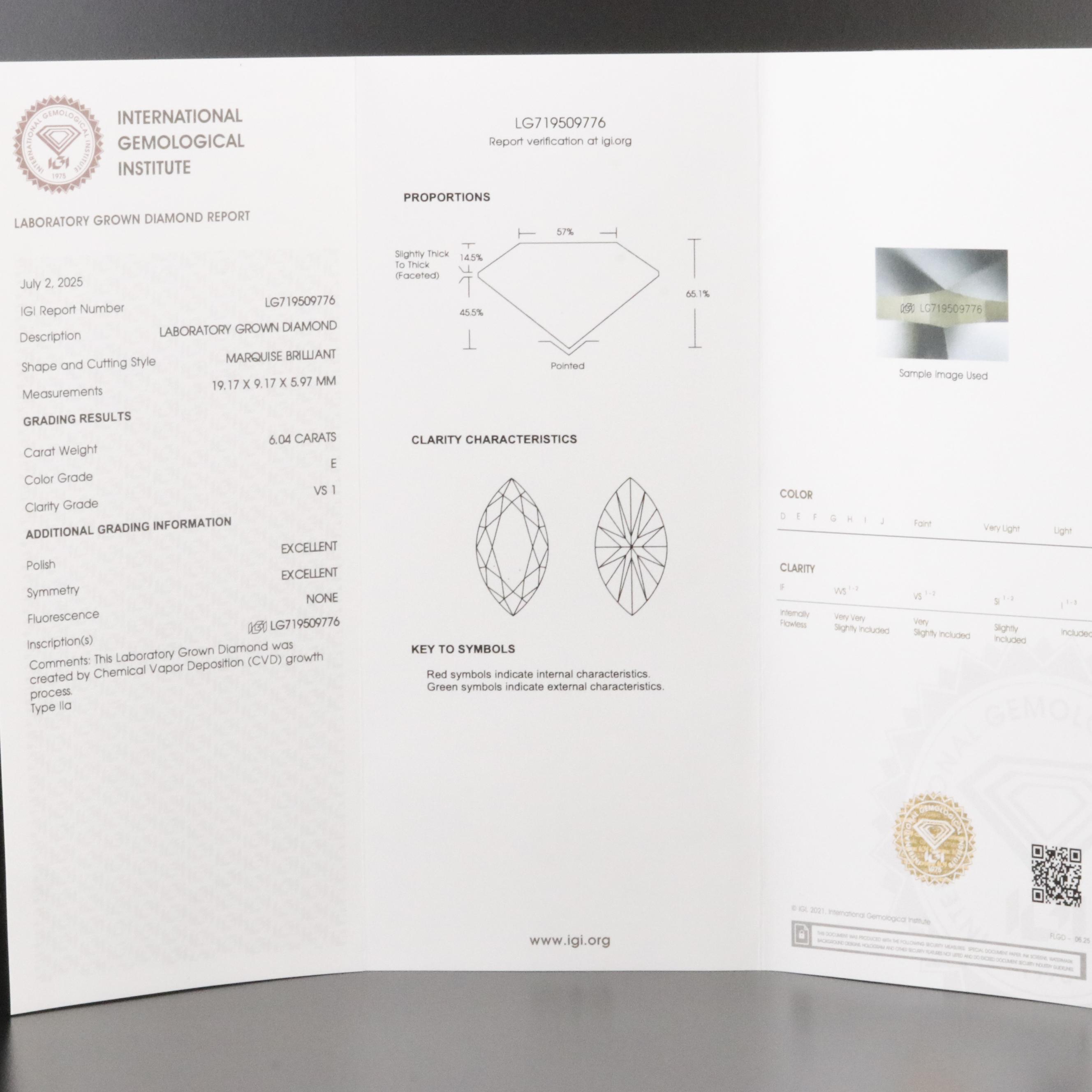 18K 6.04 CT Lab Grown Diamond Solitaire Ring with IGI Report