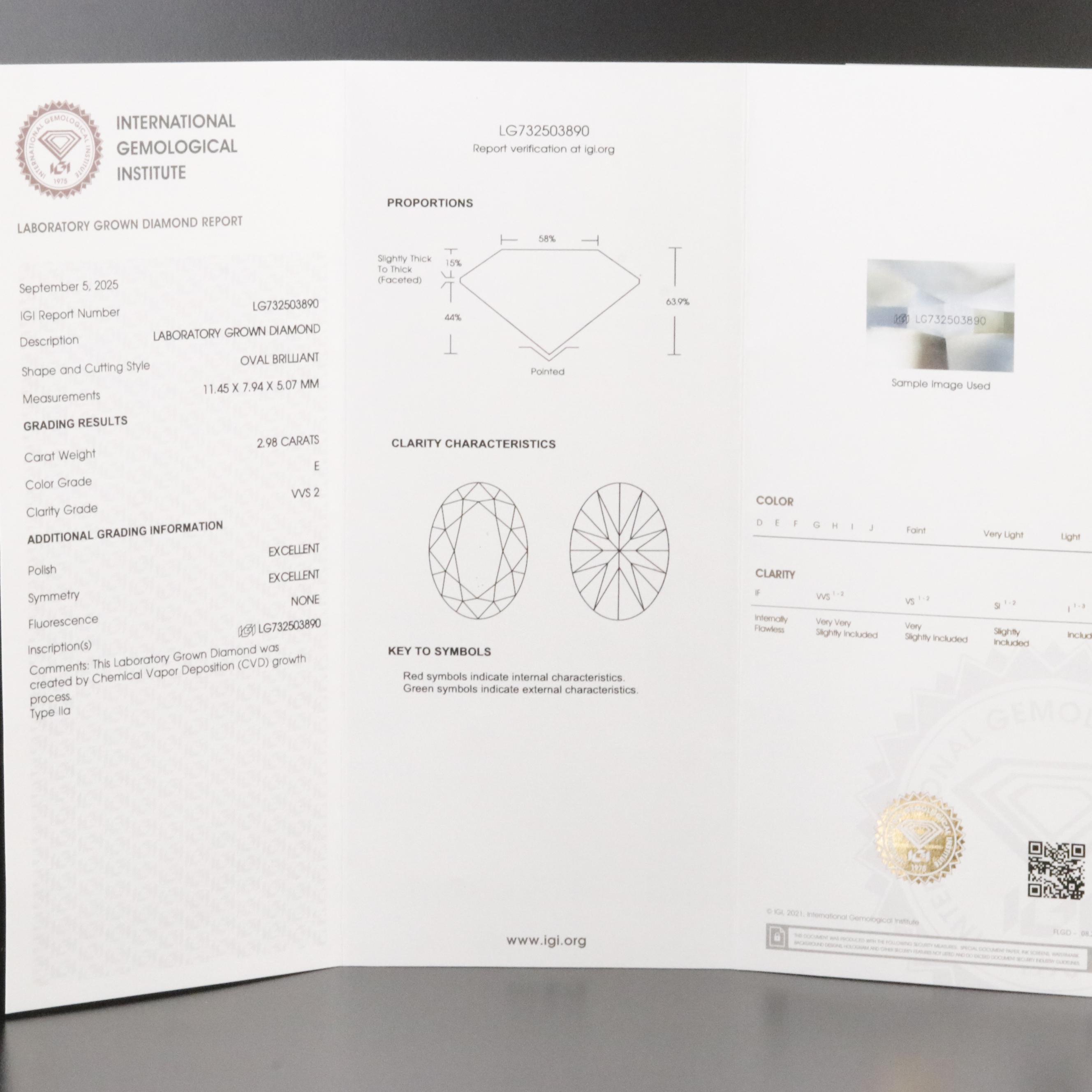 18K 2.98 CT Lab Grown Diamond Solitaire Ring with IGI Report