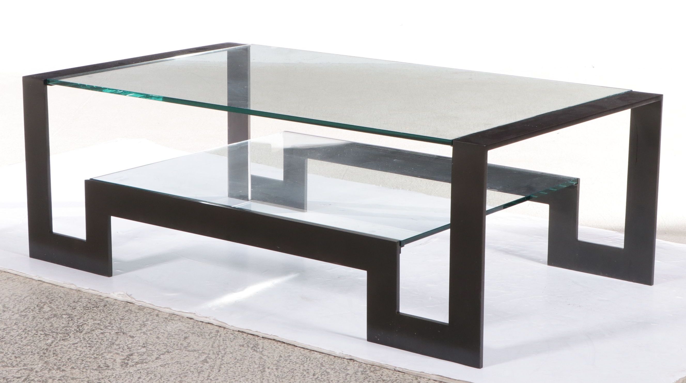John Boone Attr. Modern Black Steel and Beveled Glass Coffee Table, 21st Century