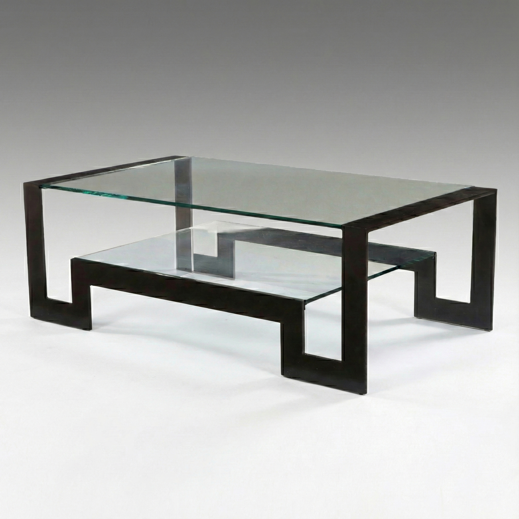 John Boone Attr. Modern Black Steel and Beveled Glass Coffee Table, 21st Century