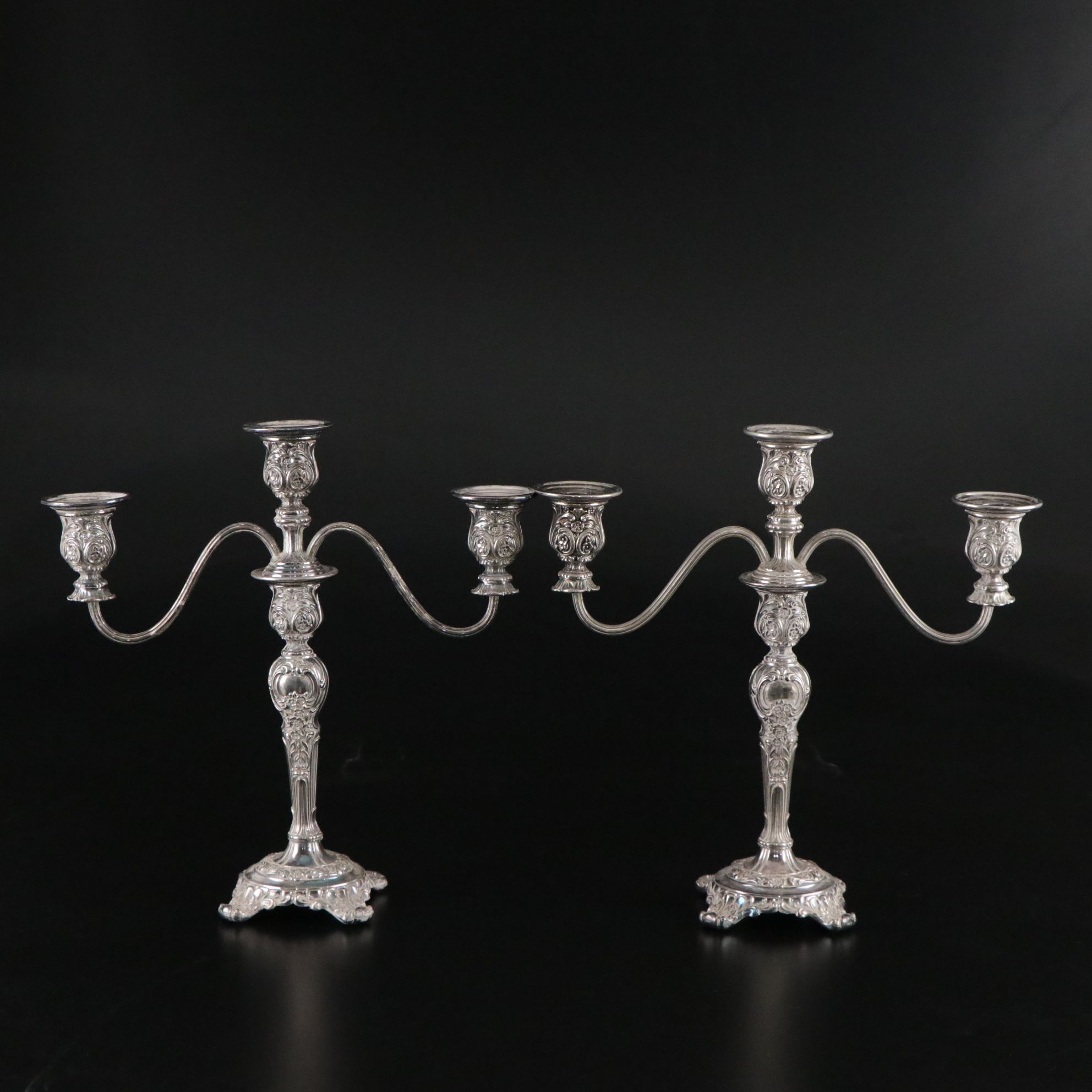 W.M. Rogers and Son "Victorian Rose" Silver Plate Convertible Candelabras