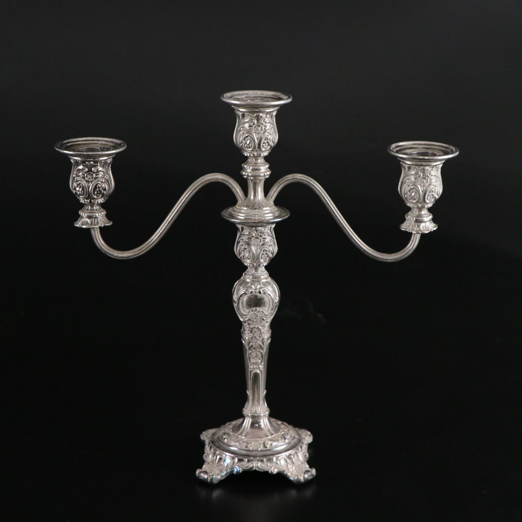 W.M. Rogers and Son "Victorian Rose" Silver Plate Convertible Candelabras