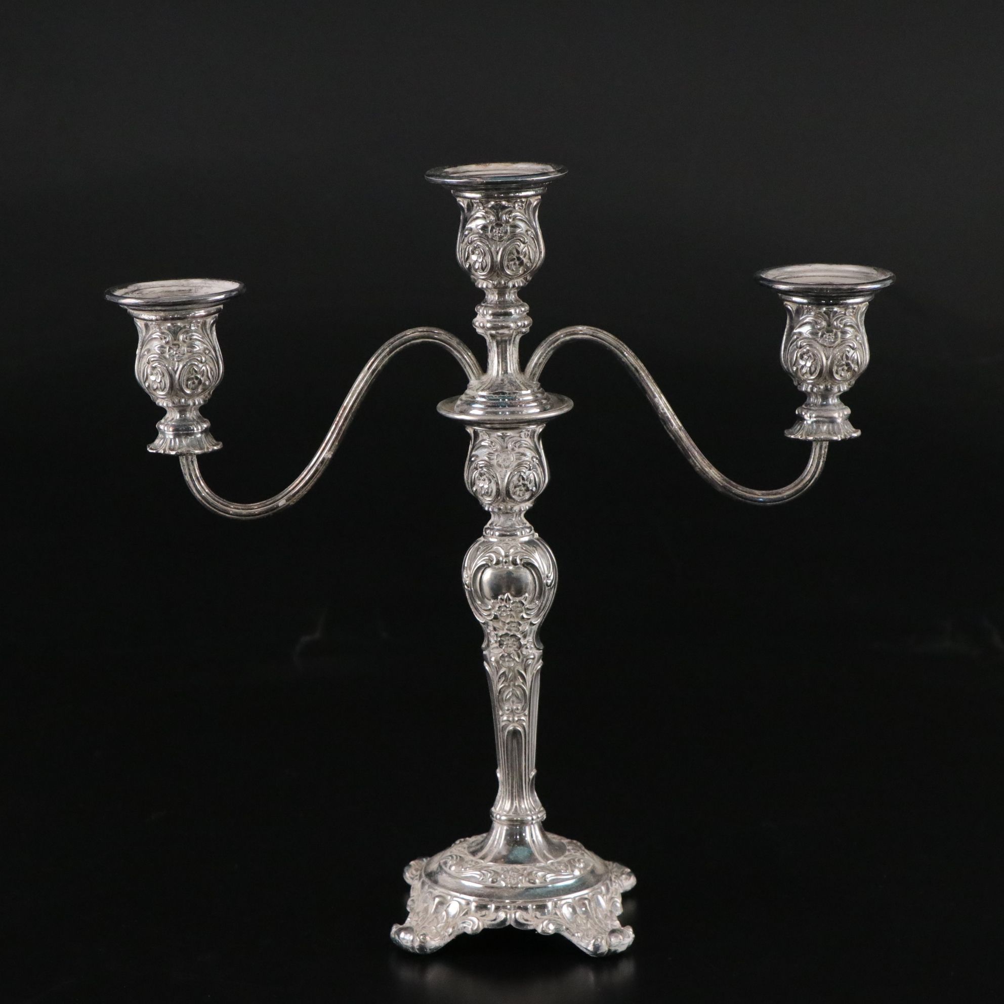 W.M. Rogers and Son "Victorian Rose" Silver Plate Convertible Candelabras