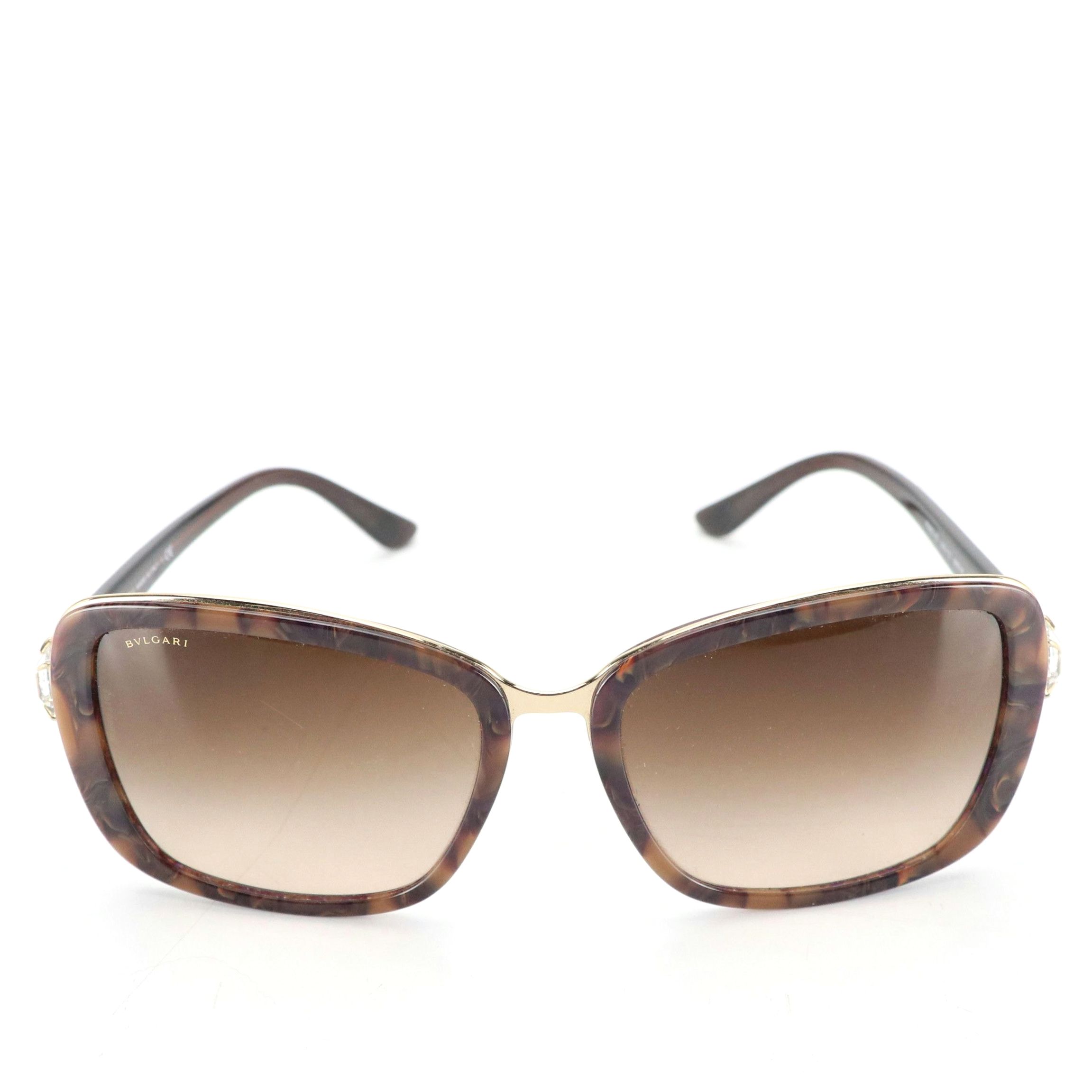 BVLGARI 6060-B Swarovski Crystal Marble Frame Square Sunglasses