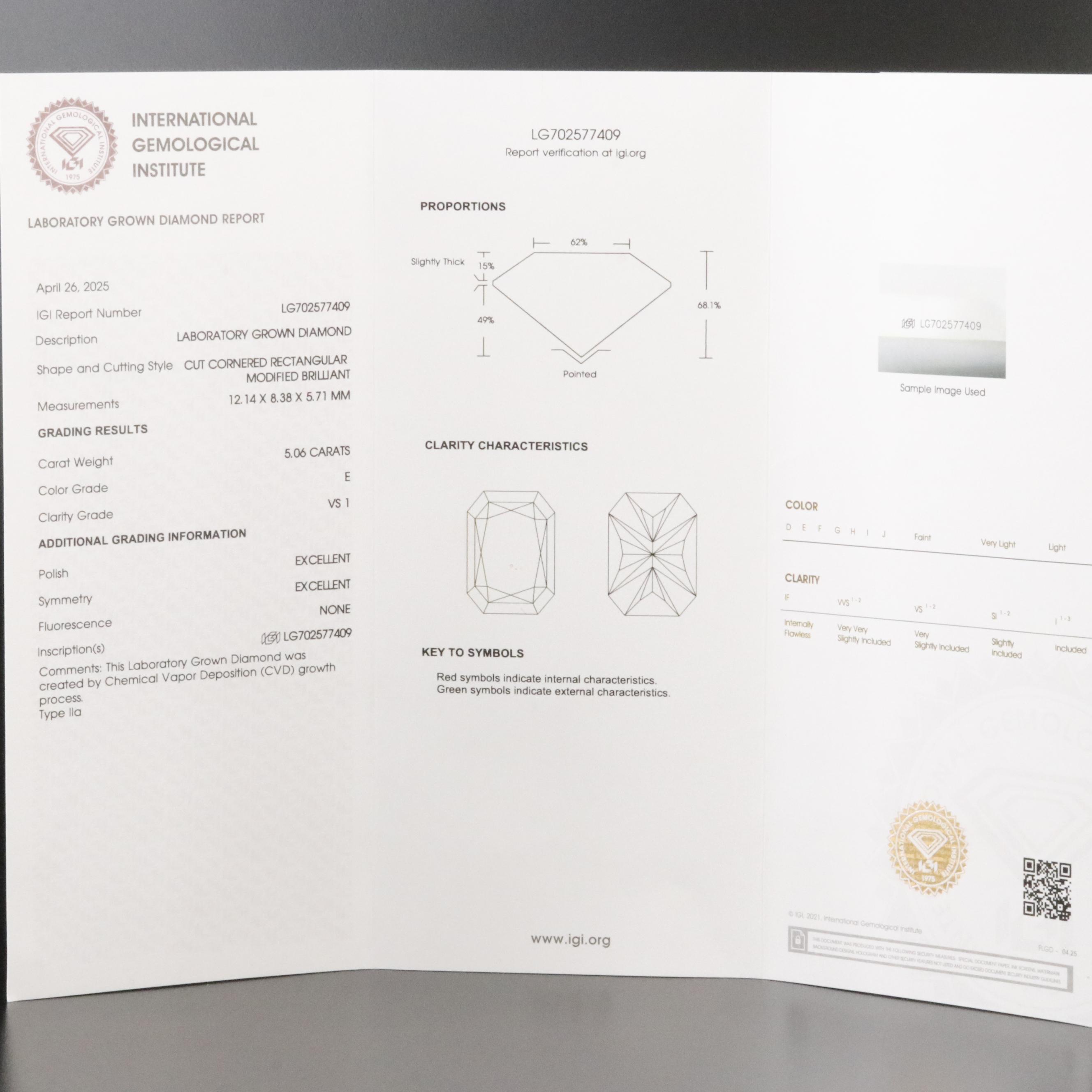 18K 5.06 CTW Lab Grown Diamond Ring with IGI Report