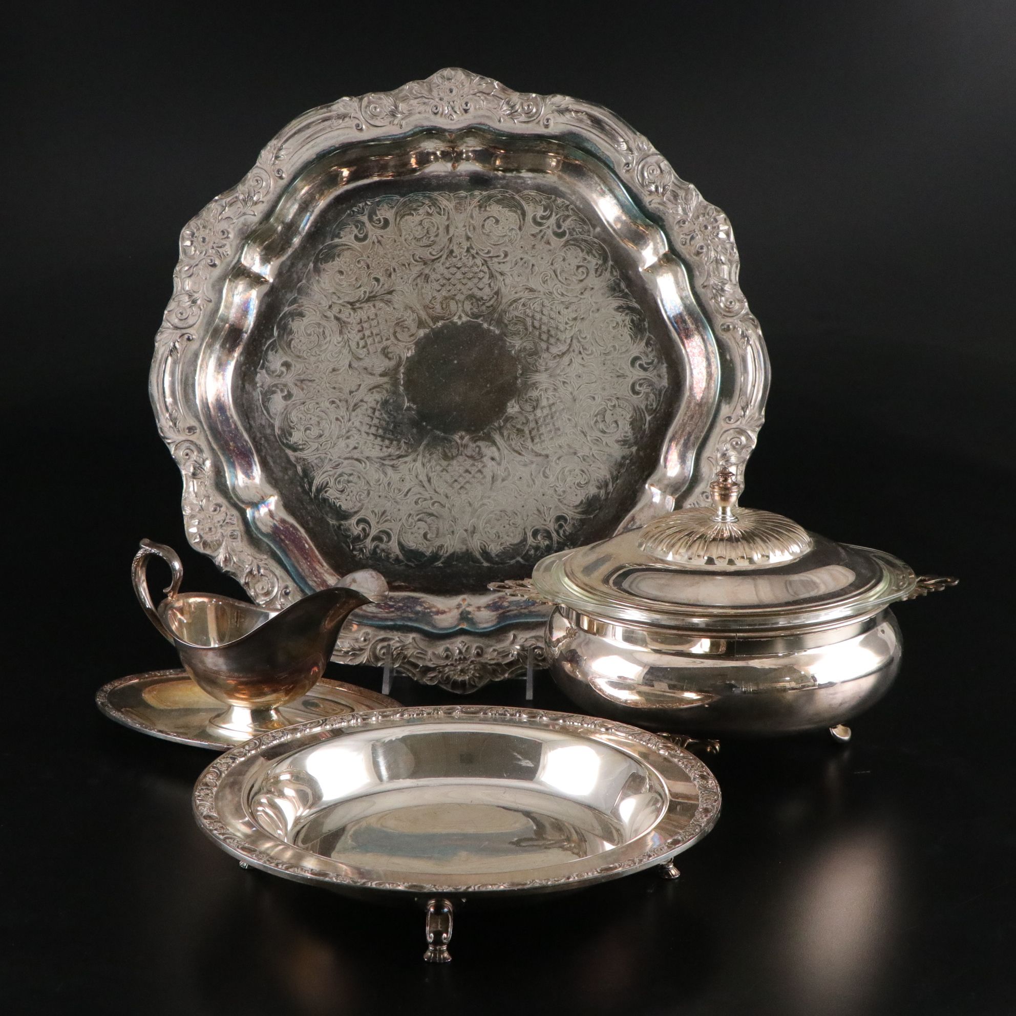 Wm. Rogers, FB. Rogers "Victorian Rose", Wallace Silver Plate Platters and More