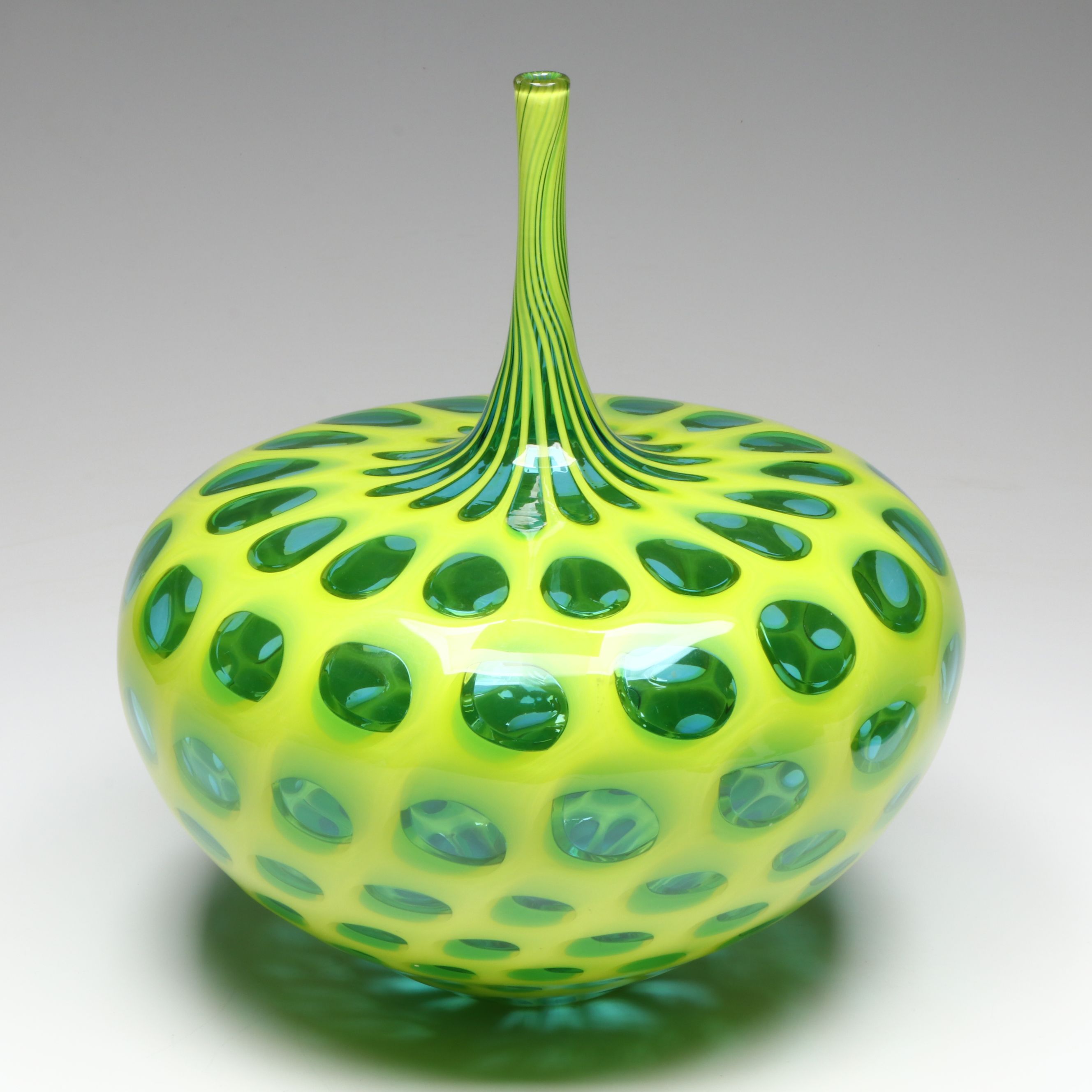 Sam Stang MCM Style Studio Blown Gree Optic Dot Vase