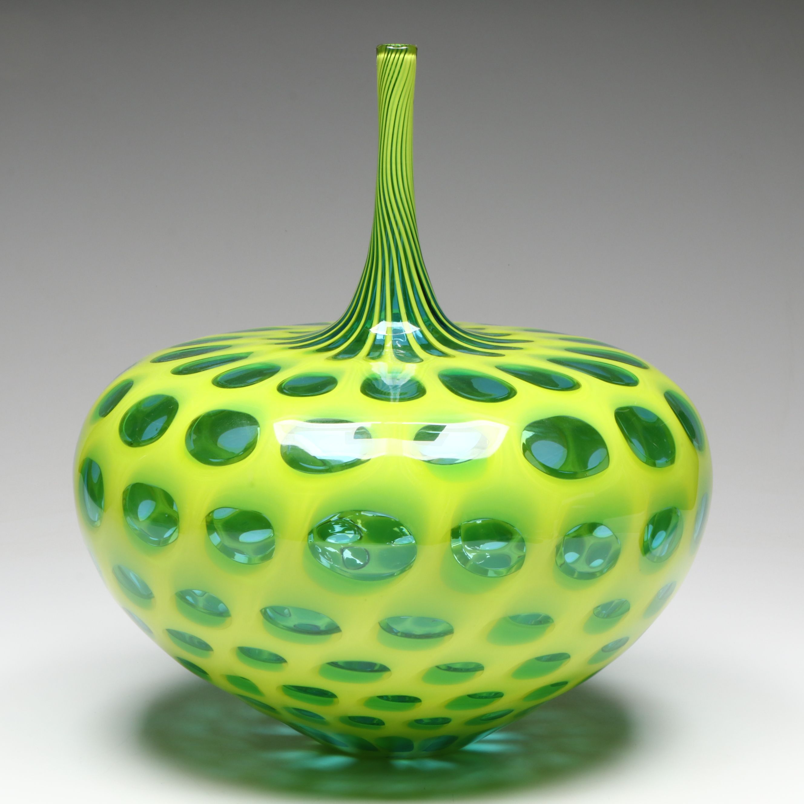 Sam Stang MCM Style Studio Blown Gree Optic Dot Vase