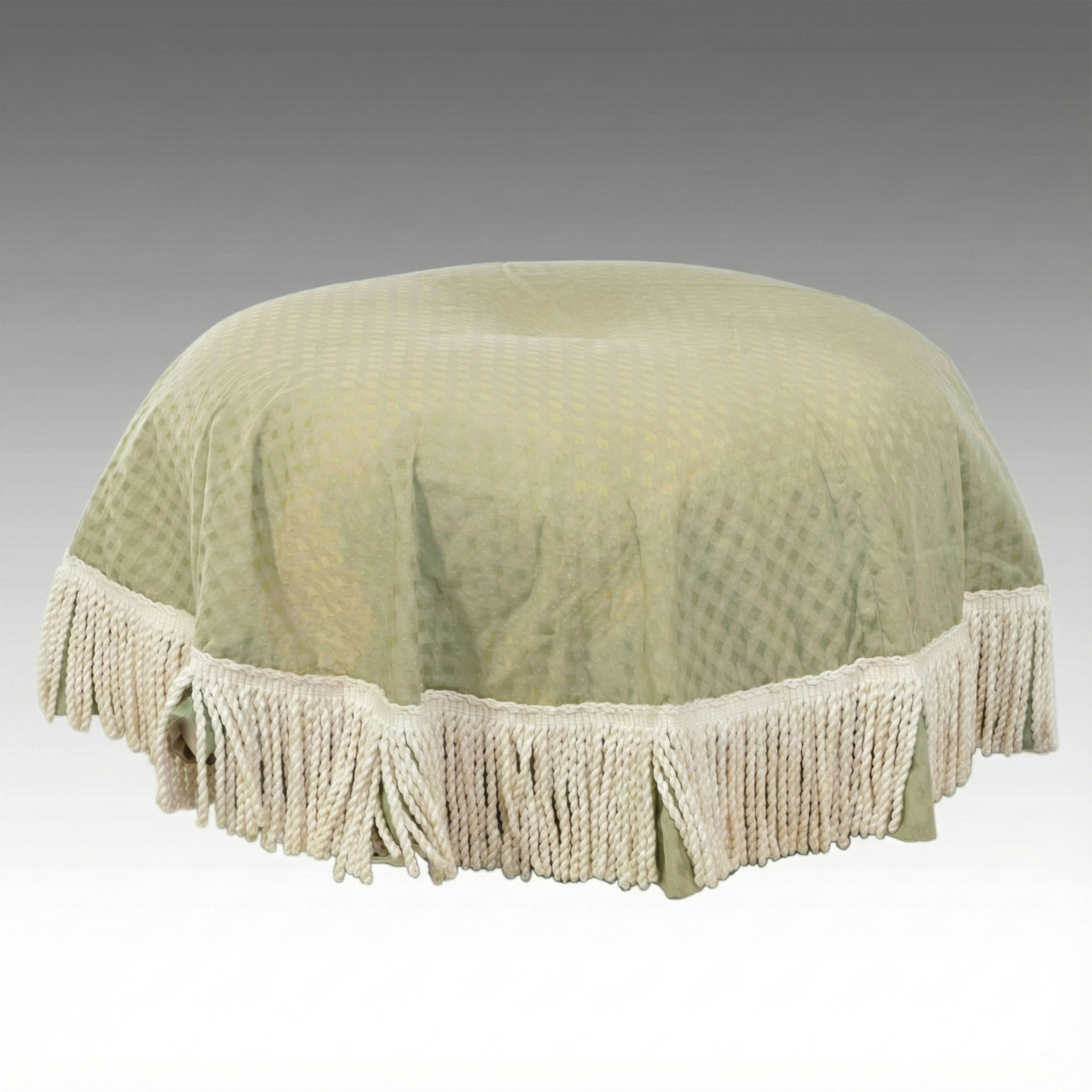 Victorian Style Upholstered Ottoman with Bullion Fringe Detail