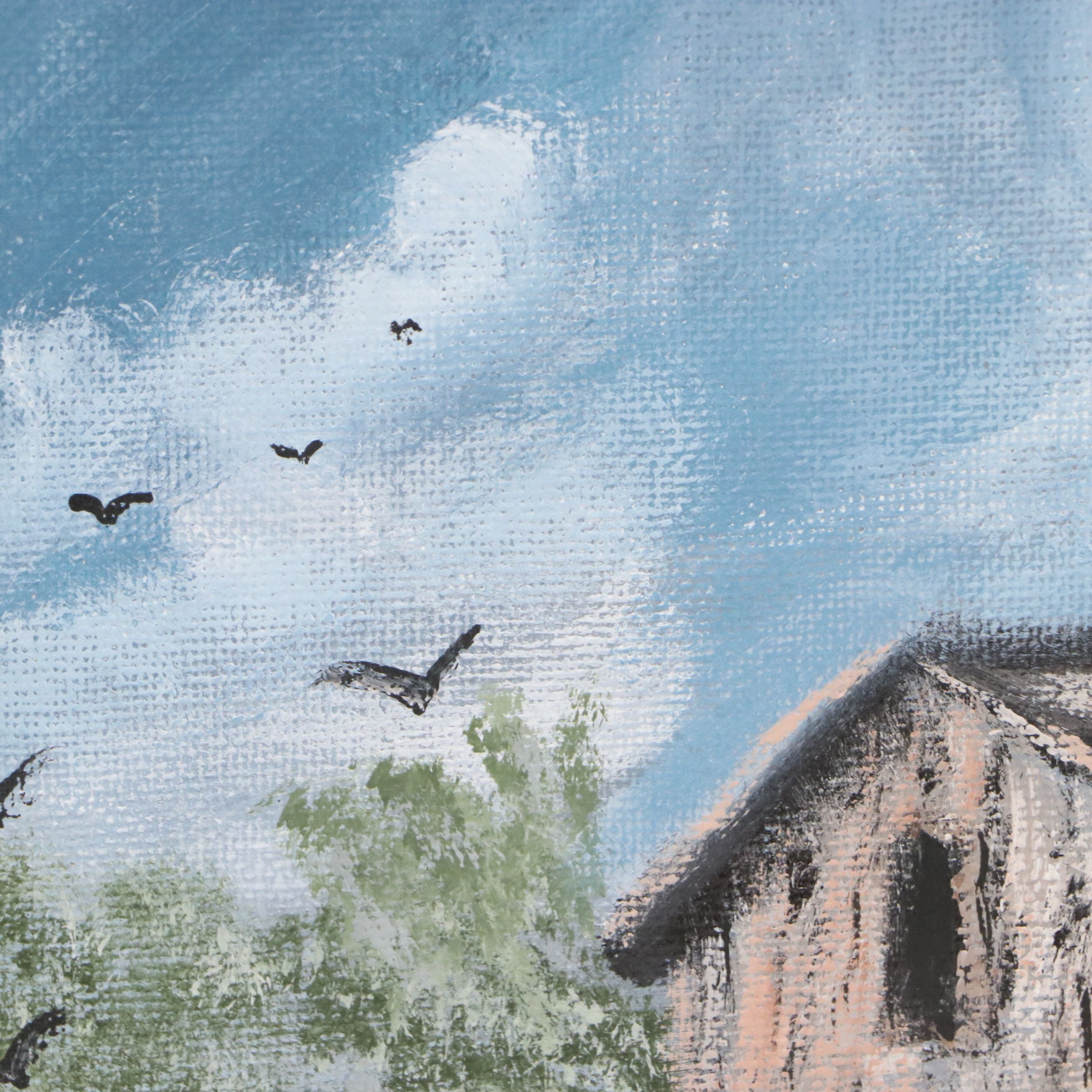 Oil Painting of Docked Wooden Boat, 1994