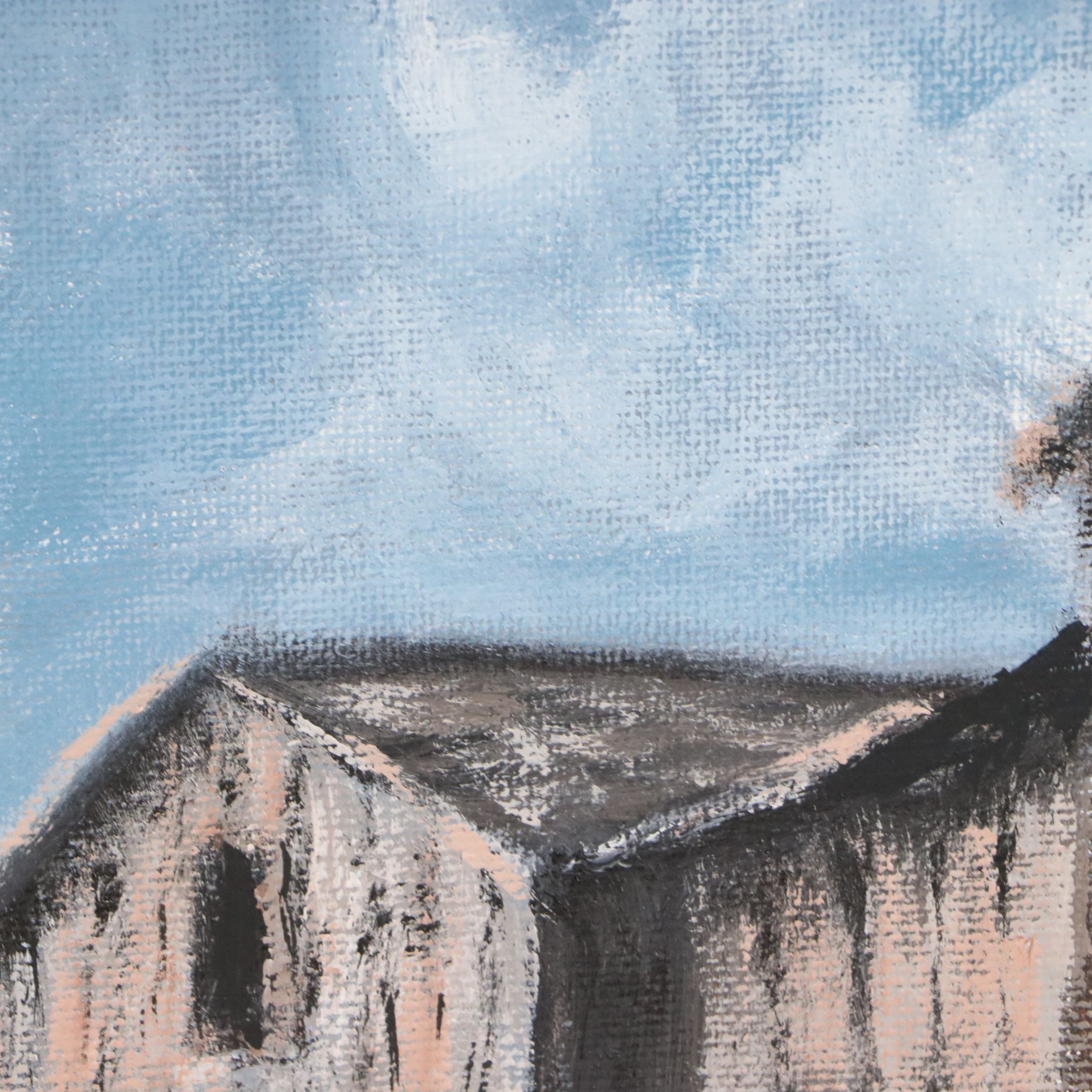 Oil Painting of Docked Wooden Boat, 1994