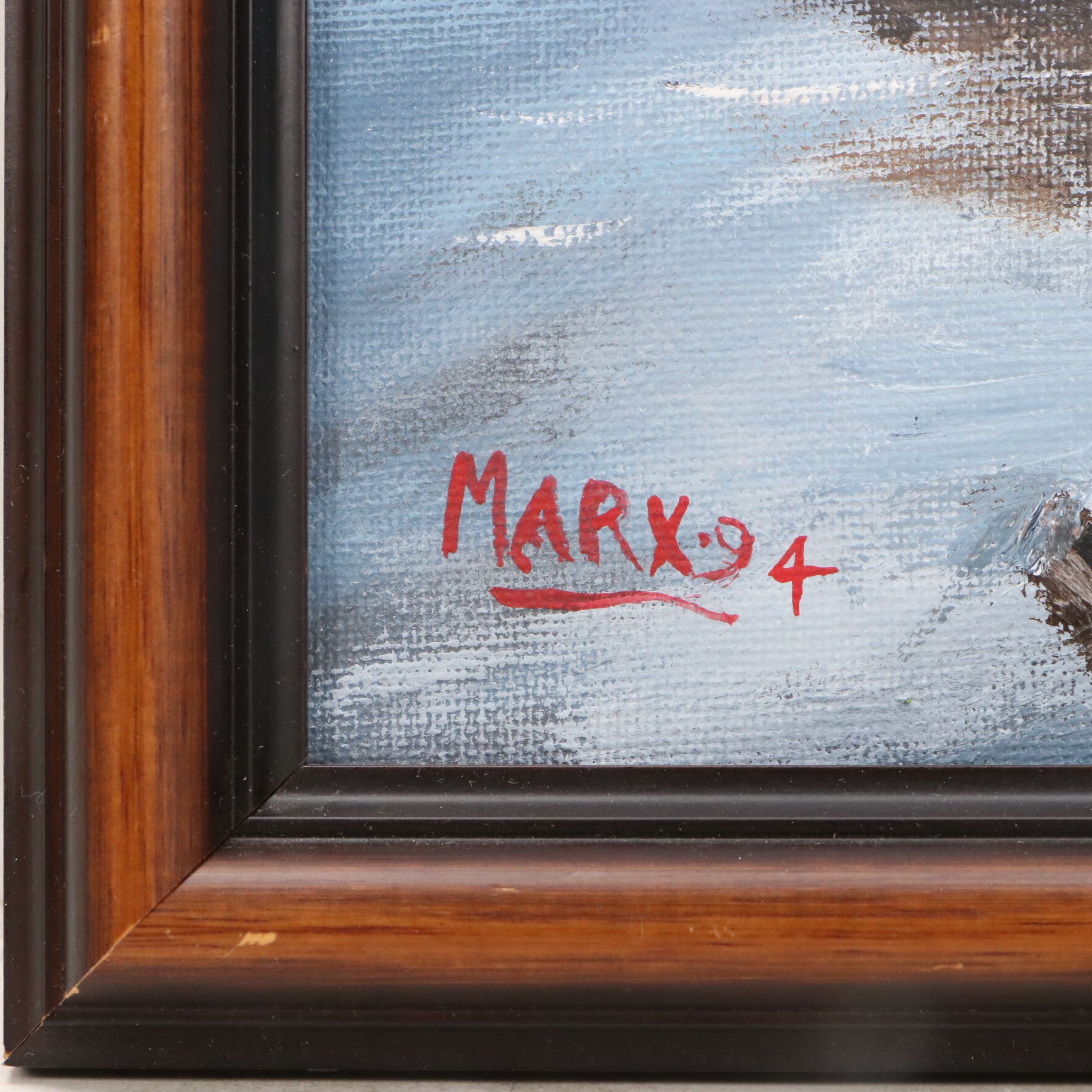 Oil Painting of Docked Wooden Boat, 1994